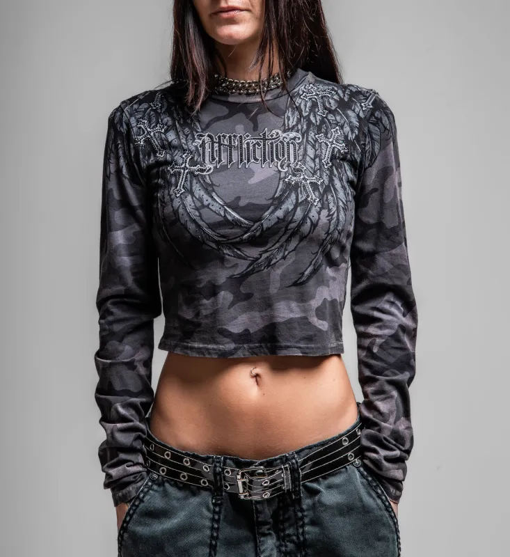 Whispering Thoughts LS Crop Tee made by Affliction