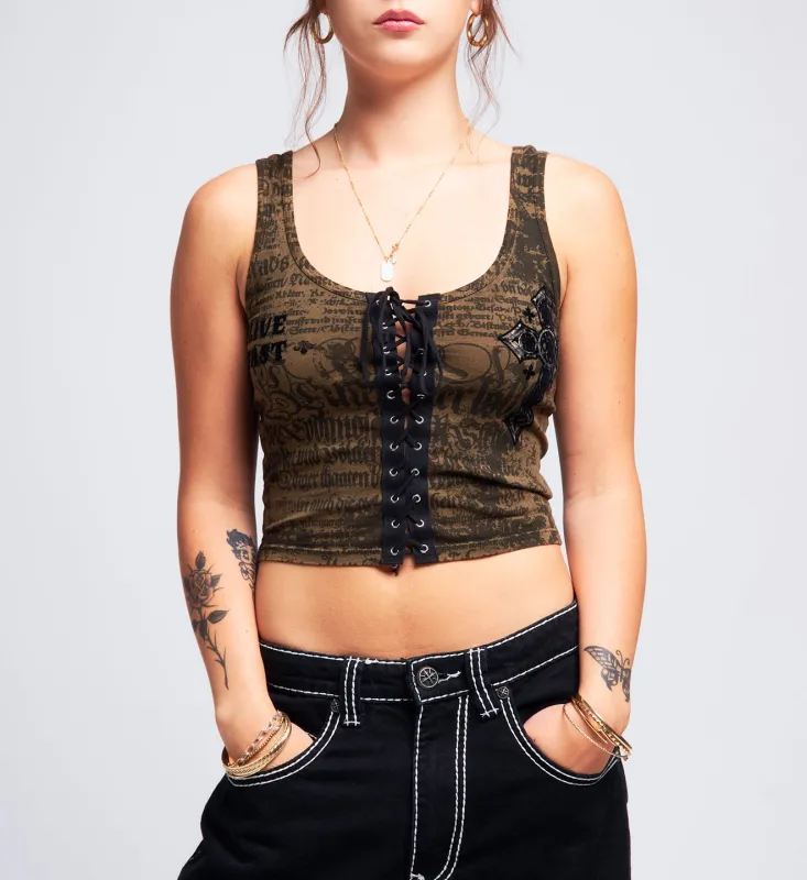 Crossed Lace Up Tank made by Affliction