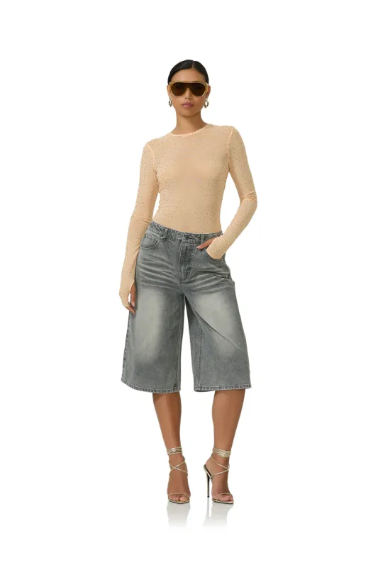 Kaylee Rhinestone Top - Peach Fuzz sold by AFRM