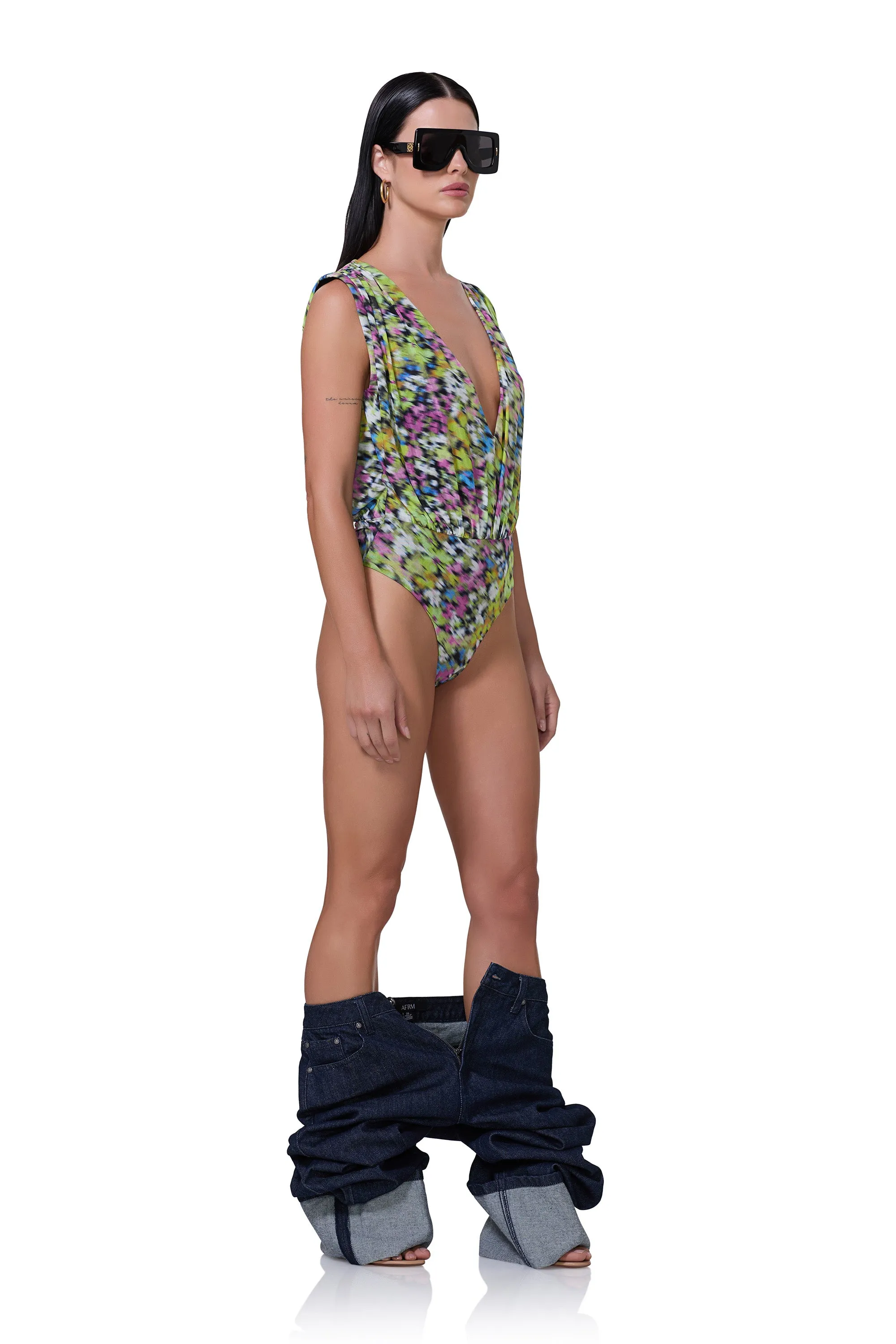 Aven Bodysuit - Olive Blur Floral sold by AFRM product image thumbnail 3