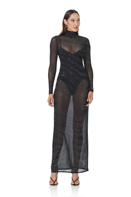 Rowan Striped Rhinestone Dress - Hematite Noir sold by AFRM