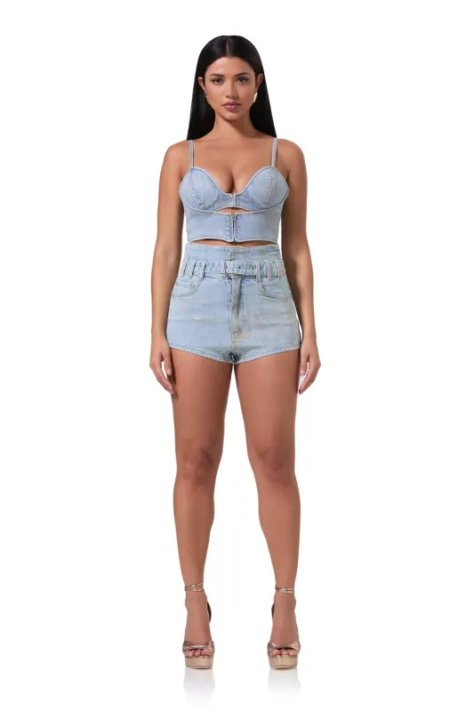 Inez Denim Top - Gold Metallic sold by AFRM