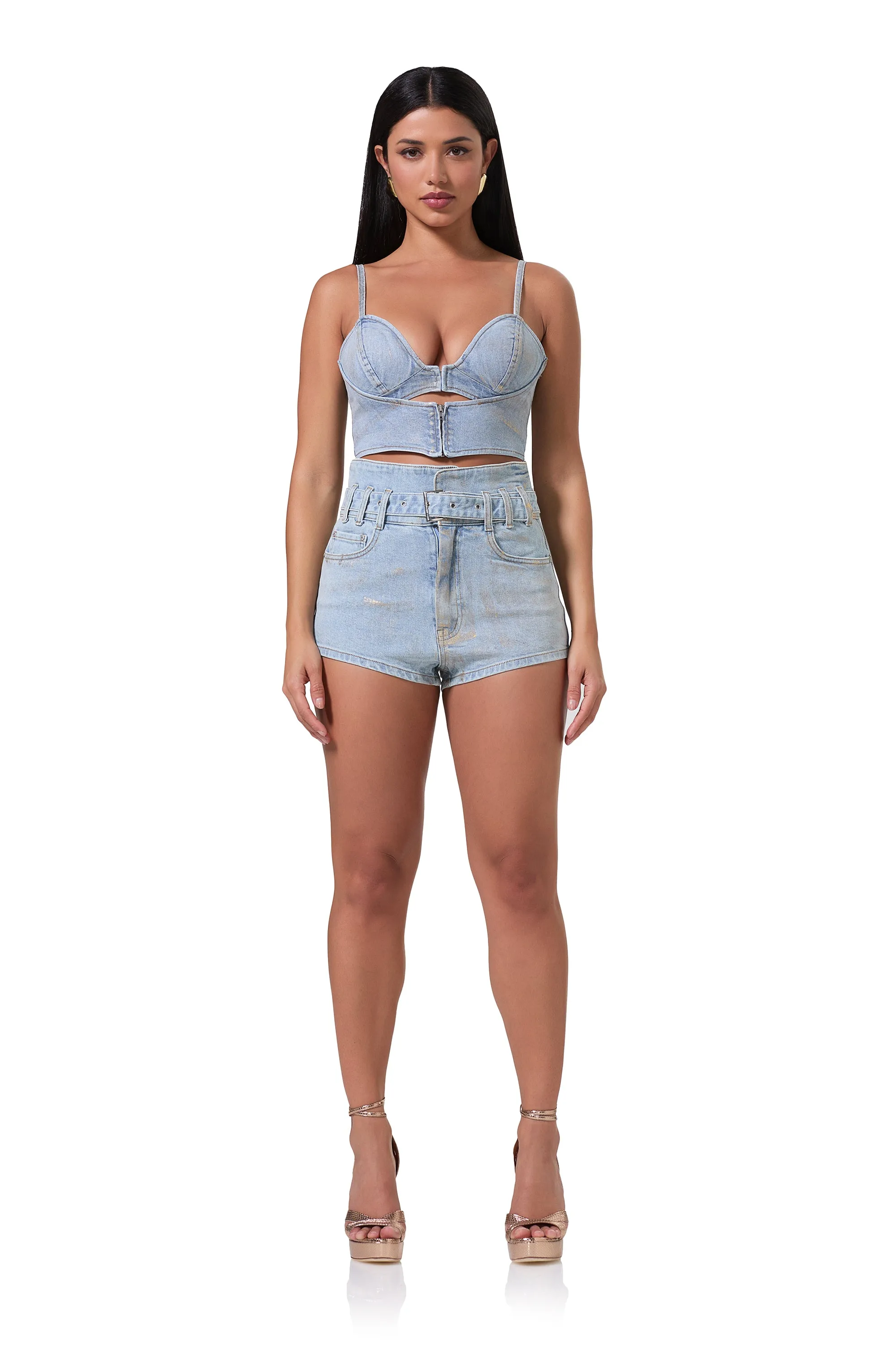 Inez Denim Top - Gold Metallic sold by AFRM