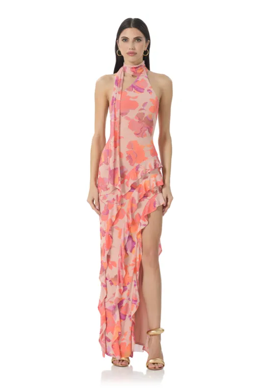 Desiree Ruffle Maxi Dress - Nude Marble Floral sold by AFRM