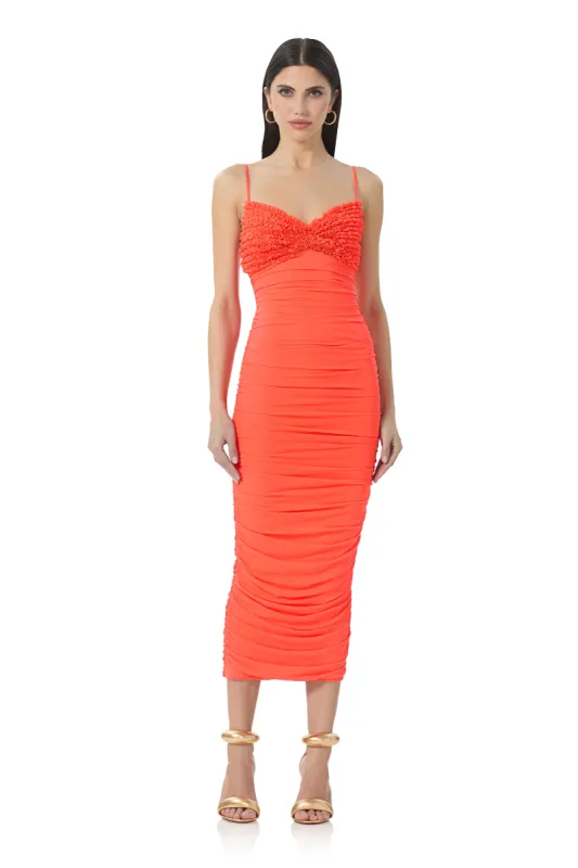 Milena Ruffle Midi Dress - Fiery Coral sold by AFRM