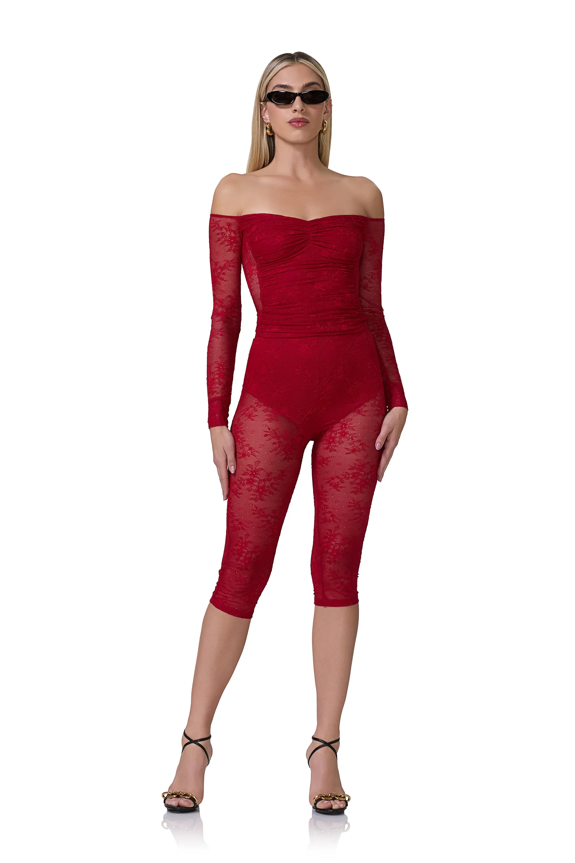 Gemma Lace Capri Pant - Poppy Red sold by AFRM
