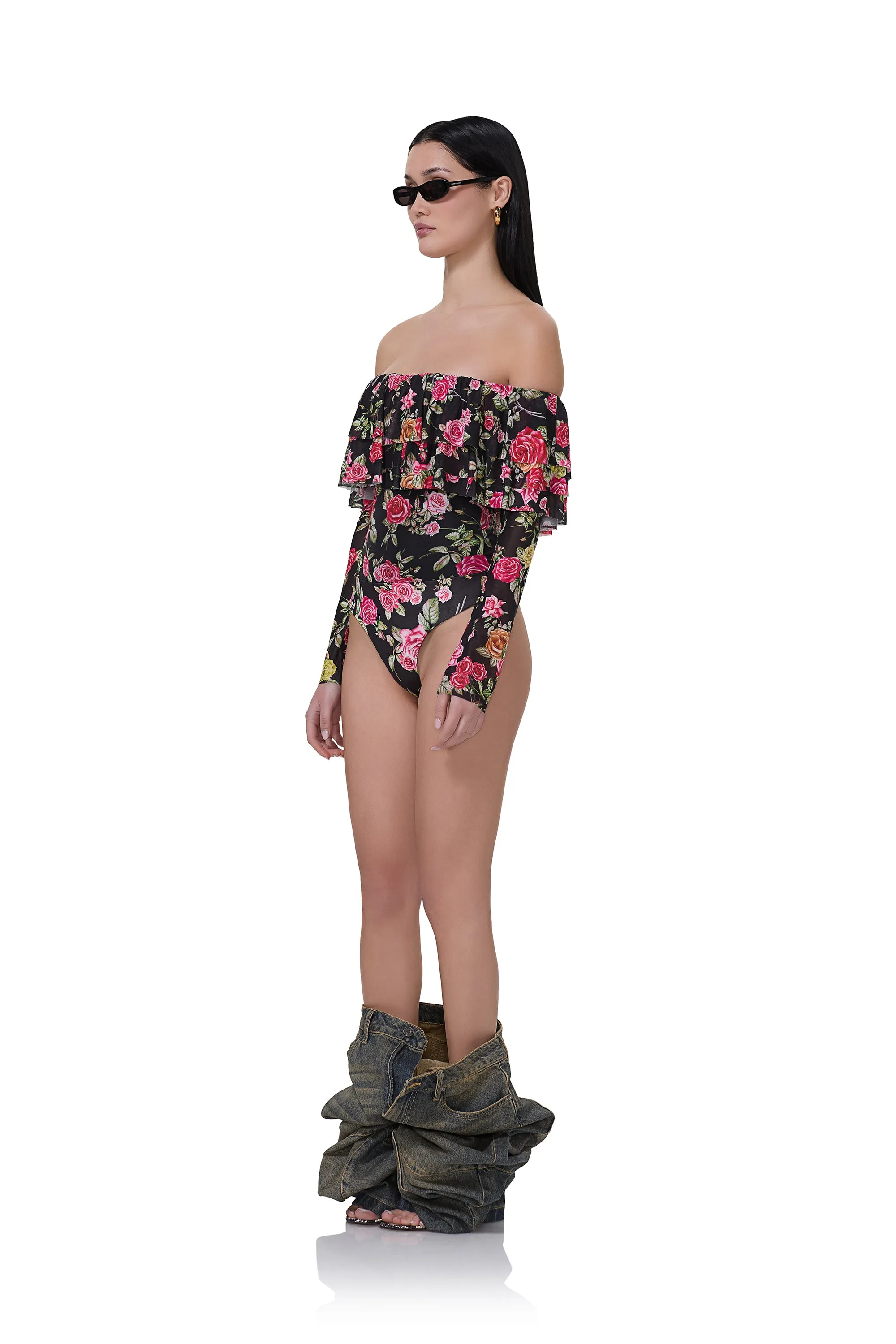 Rory Bodysuit - Wallpaper Rose sold by AFRM product image thumbnail 3