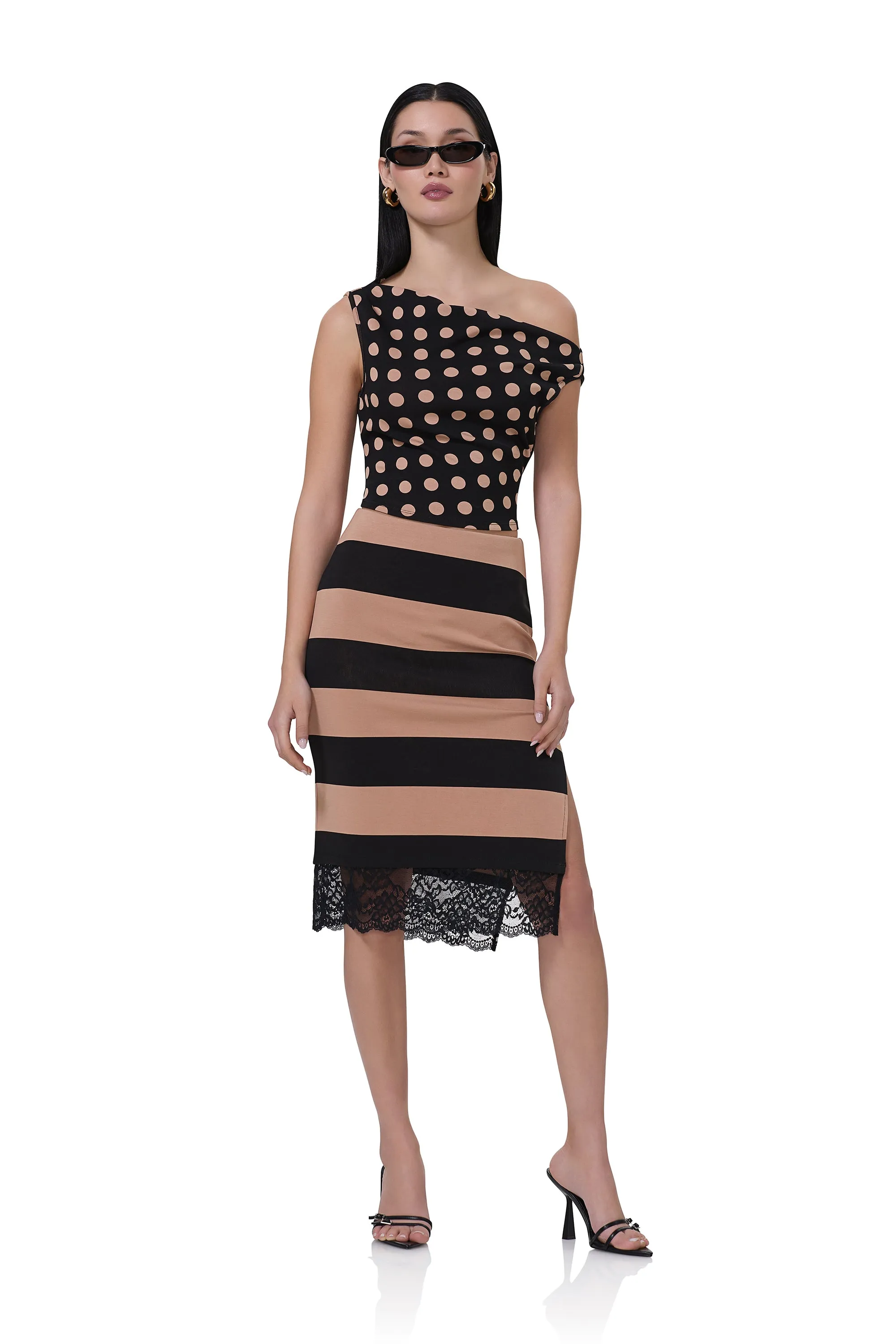 Scarlet Skirt - Almond Stripe sold by AFRM