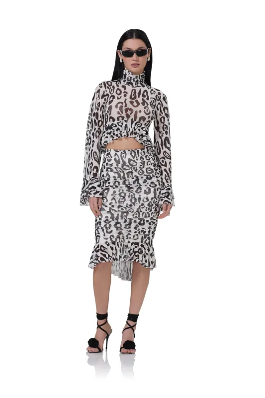 Ronica Skirt - Stark Leopard sold by AFRM