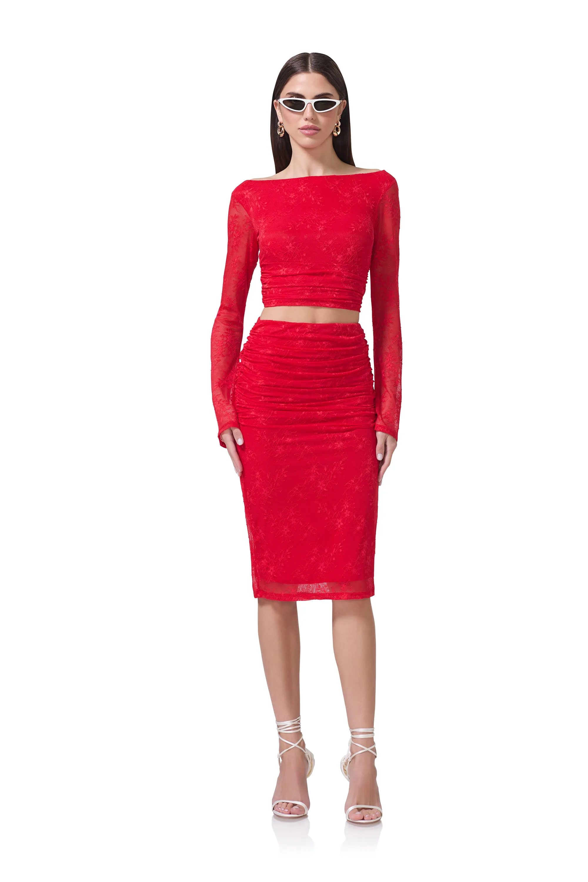 Riley Lace Skirt - Risky Red sold by AFRM