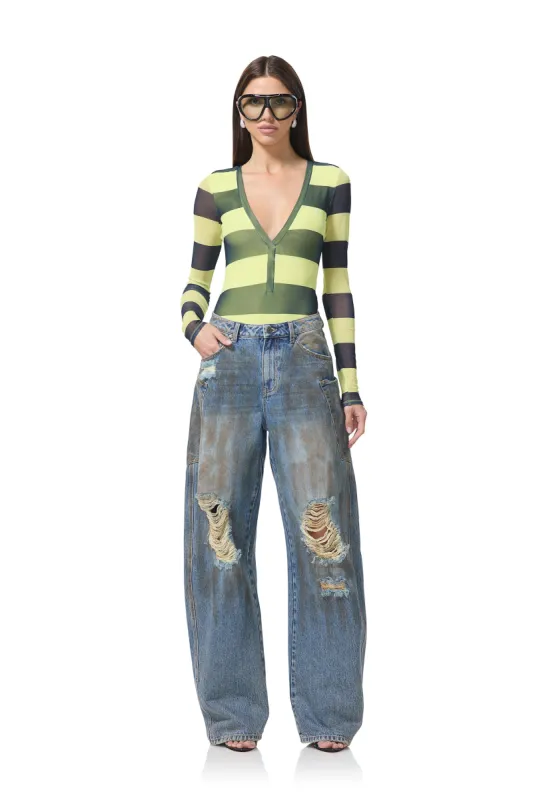 Harris Bodysuit - Lime Rugby sold by AFRM