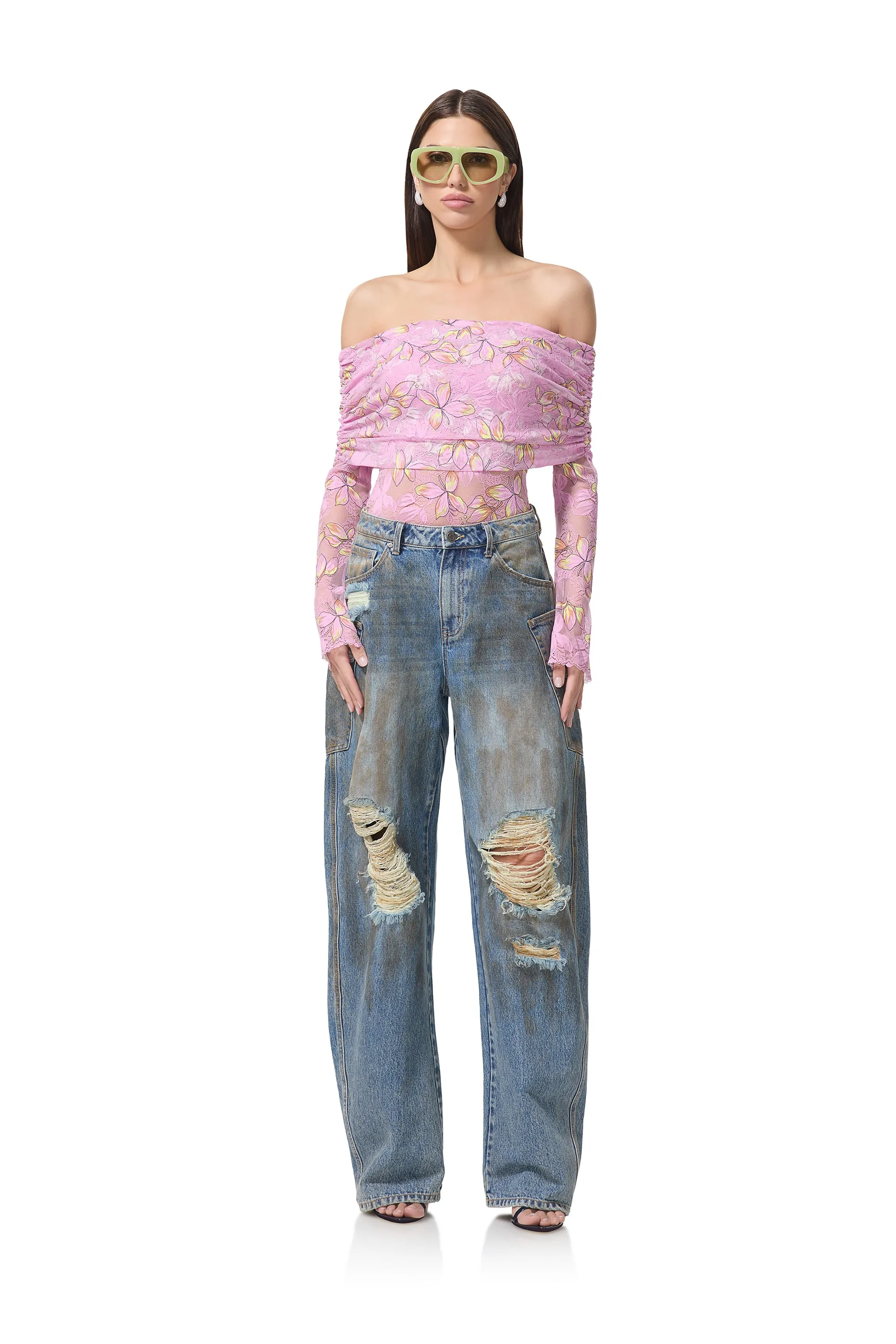 Lennox Bodysuit - Lilac Lace sold by AFRM