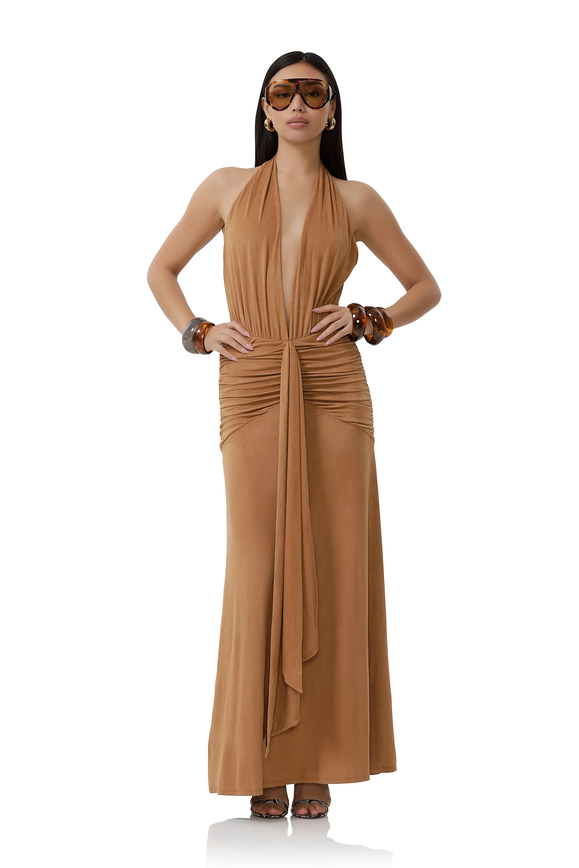 Heidi Suede Dress - Caramel sold by AFRM