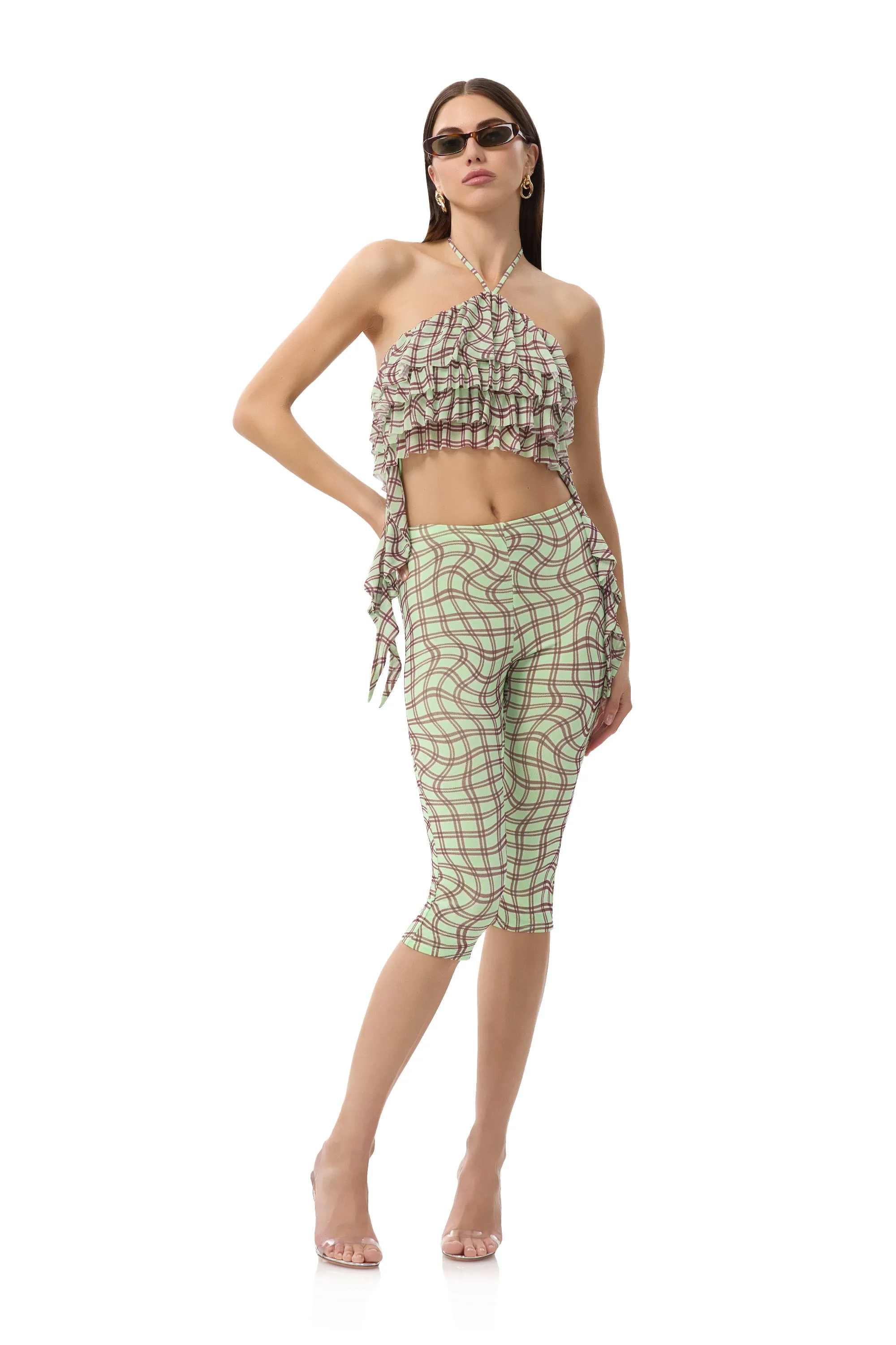 Gianna Capri Pant - Mint Plaid sold by AFRM