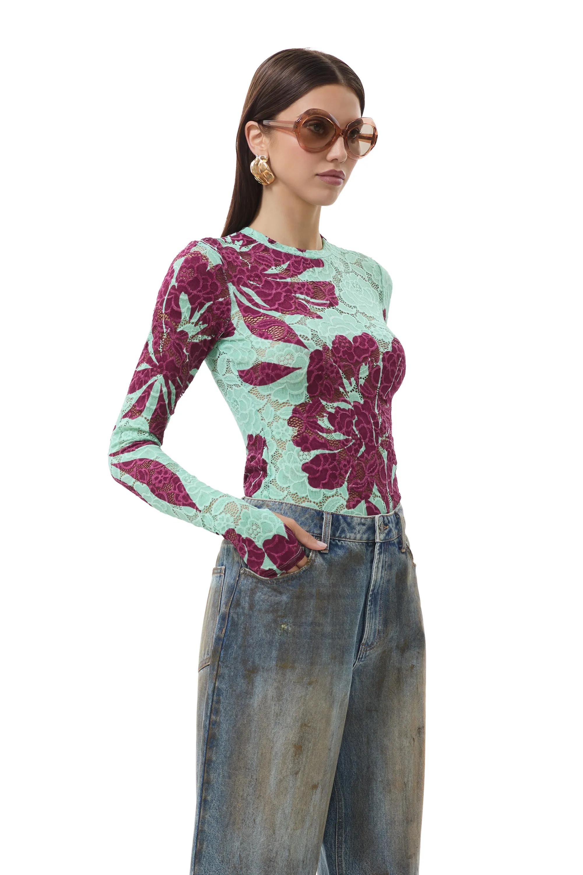 Kaylee Lace Top - Aqua Tropical sold by AFRM product image thumbnail 3