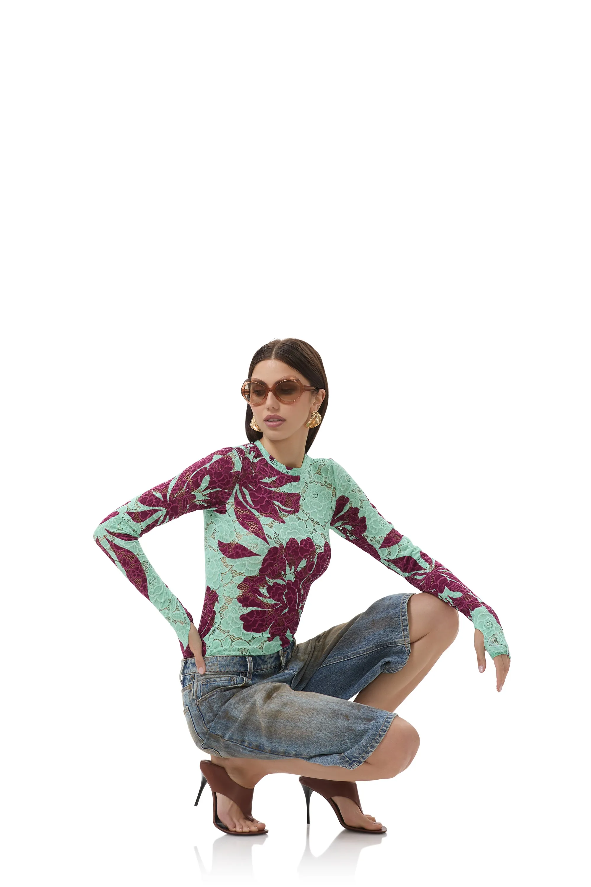 Kaylee Lace Top - Aqua Tropical sold by AFRM