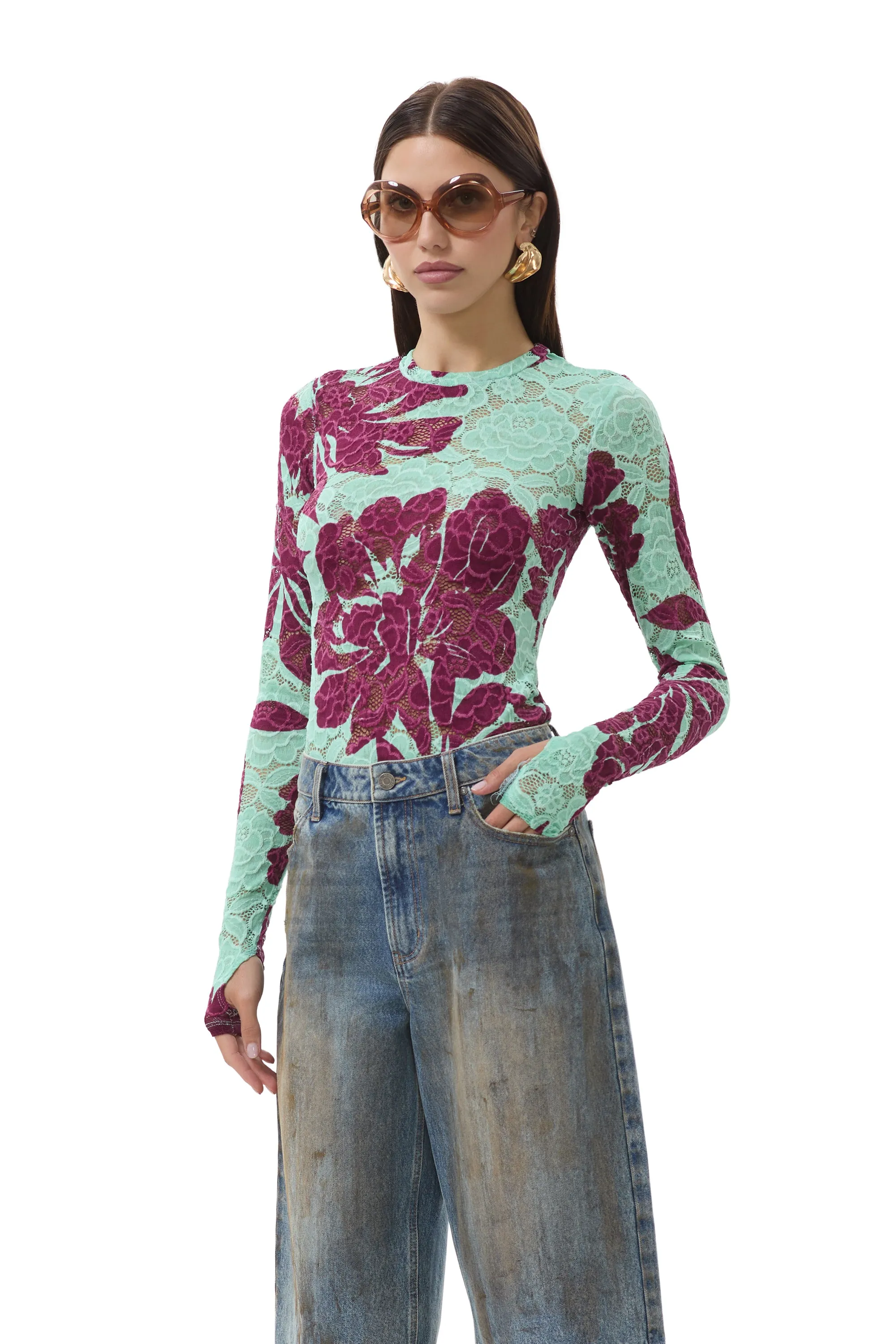 Kaylee Lace Top - Aqua Tropical sold by AFRM product image thumbnail 5