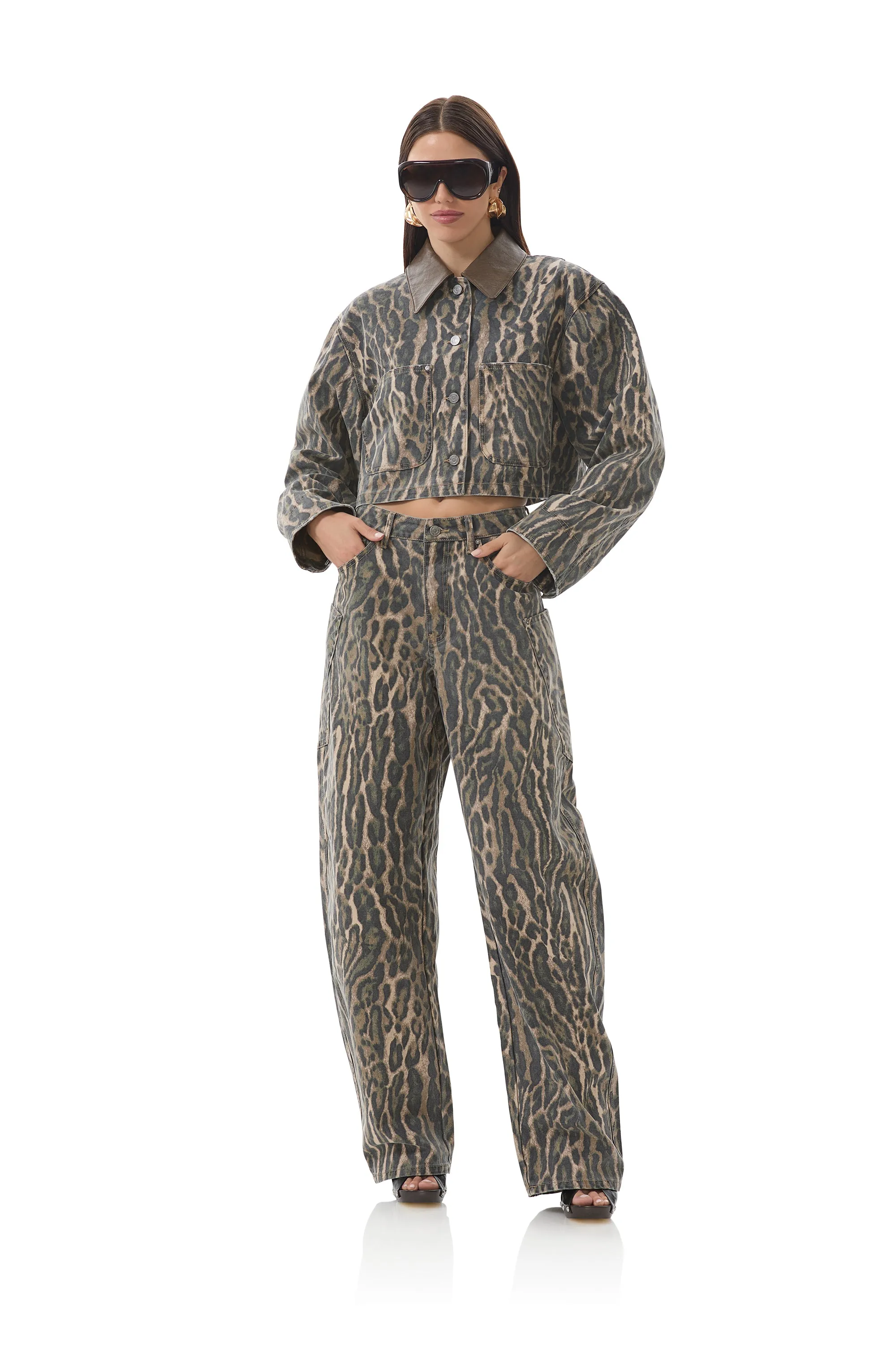 Bexley Barrel Pant - Camo Leopard sold by AFRM