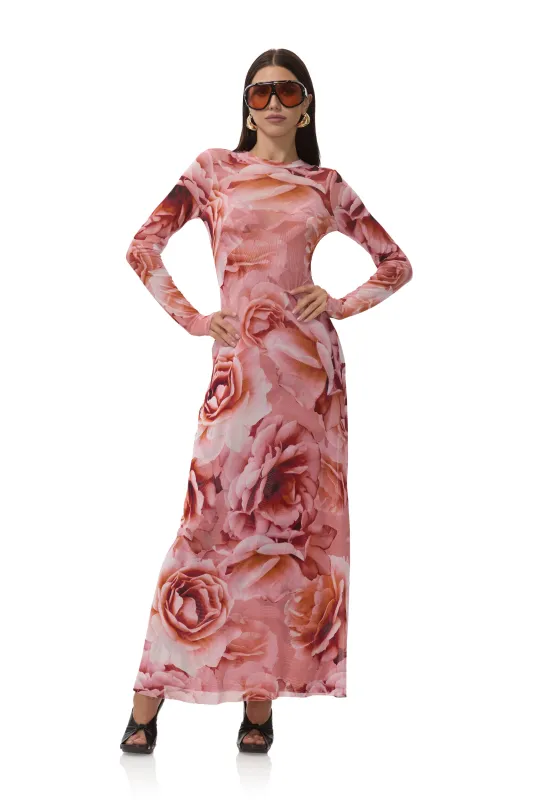 Paola Dress - Peach Roses sold by AFRM