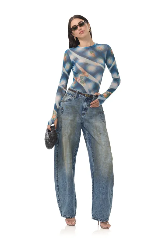 Kaylee Top - Blue Floral Plaid sold by AFRM