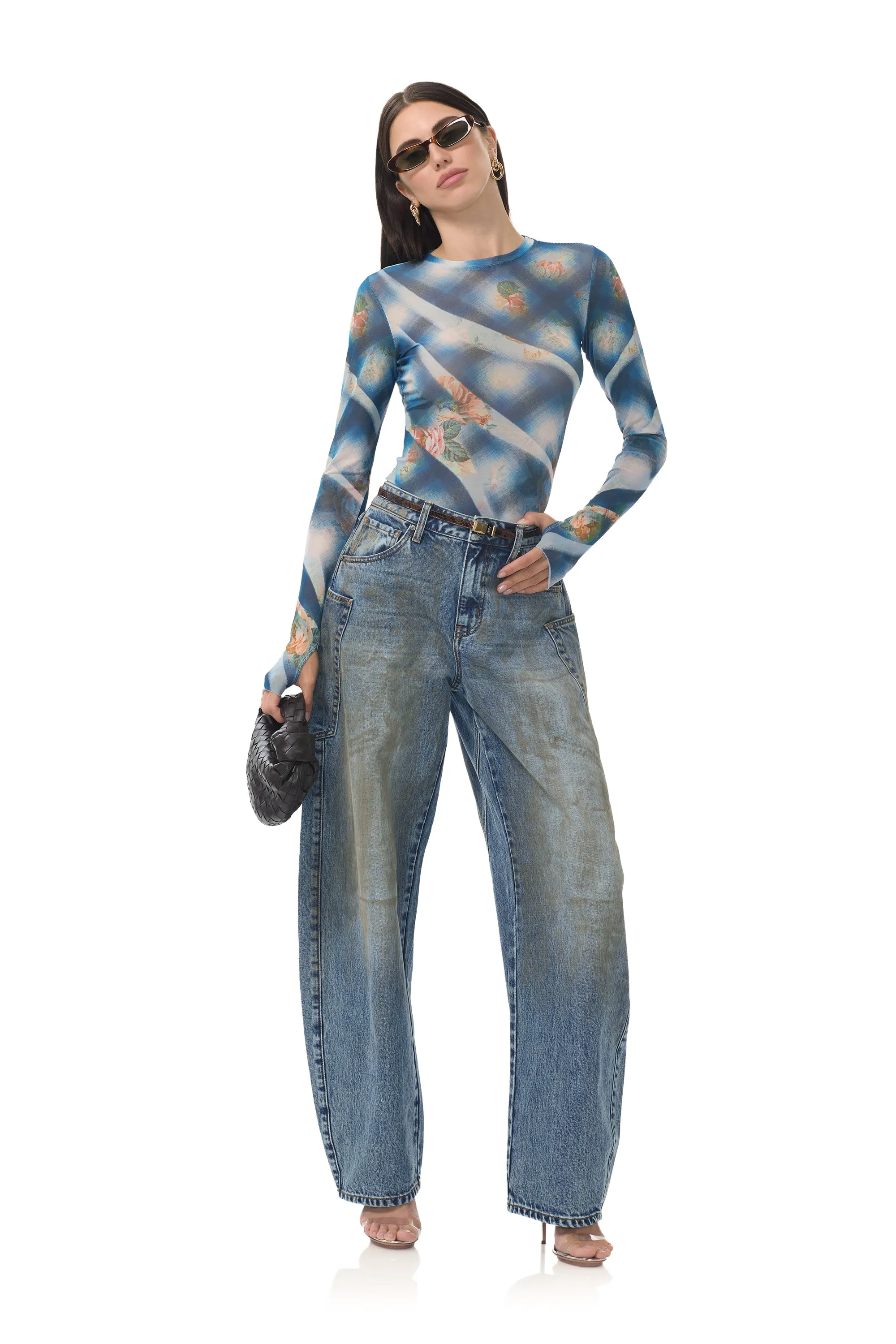 Kaylee Top - Blue Floral Plaid sold by AFRM