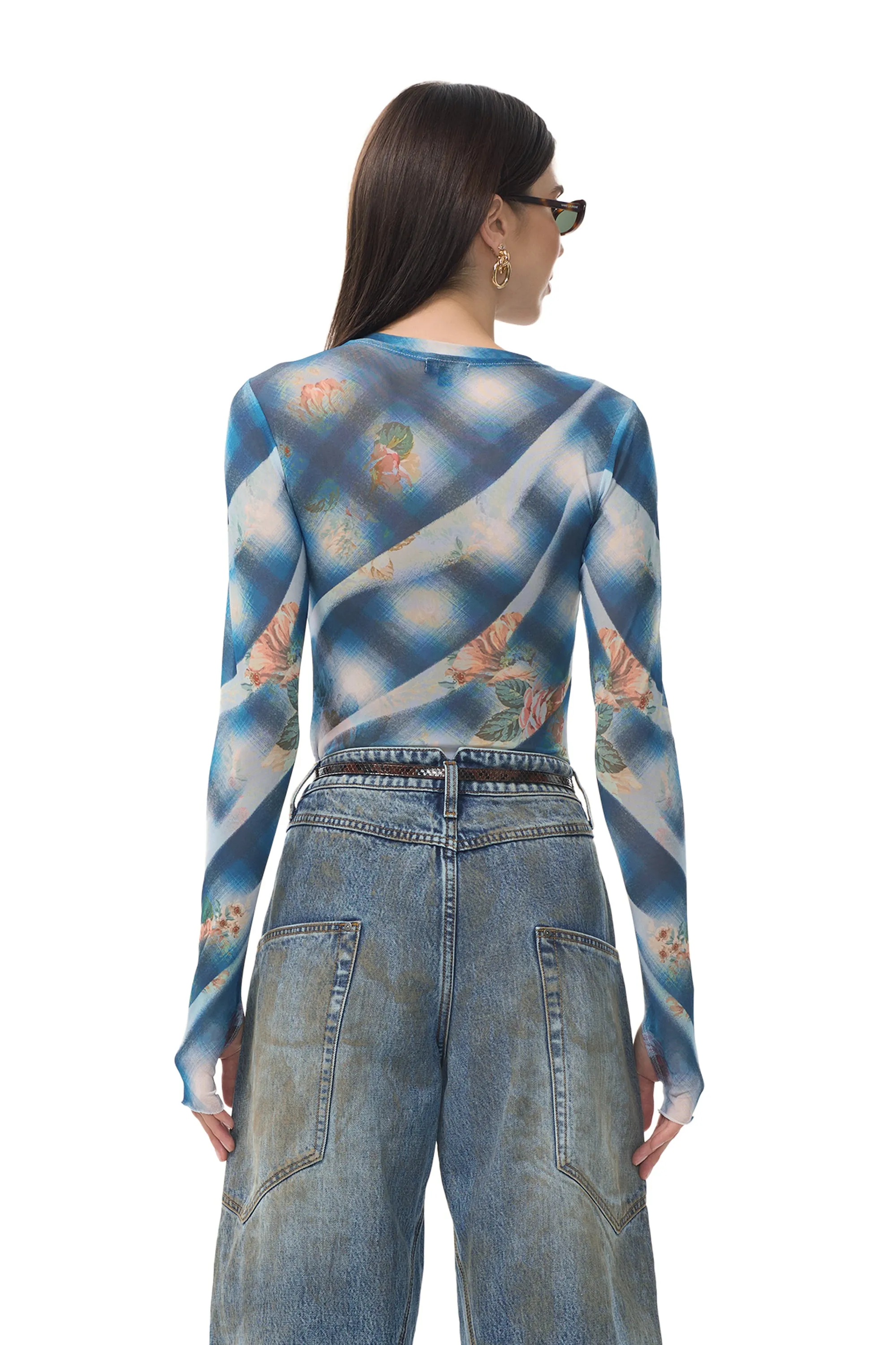 Kaylee Top - Blue Floral Plaid sold by AFRM product image thumbnail 4