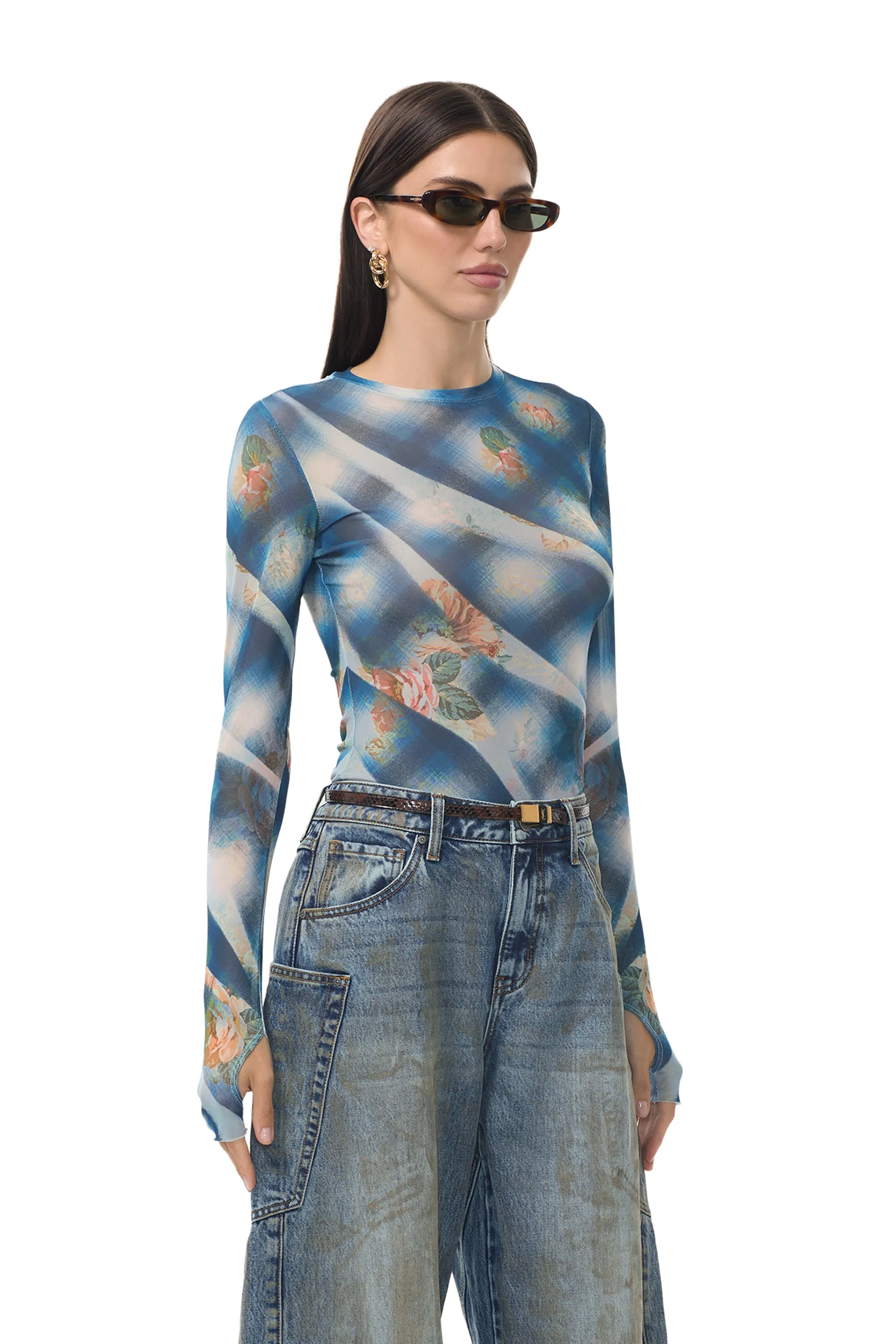 Kaylee Top - Blue Floral Plaid sold by AFRM product image thumbnail 2