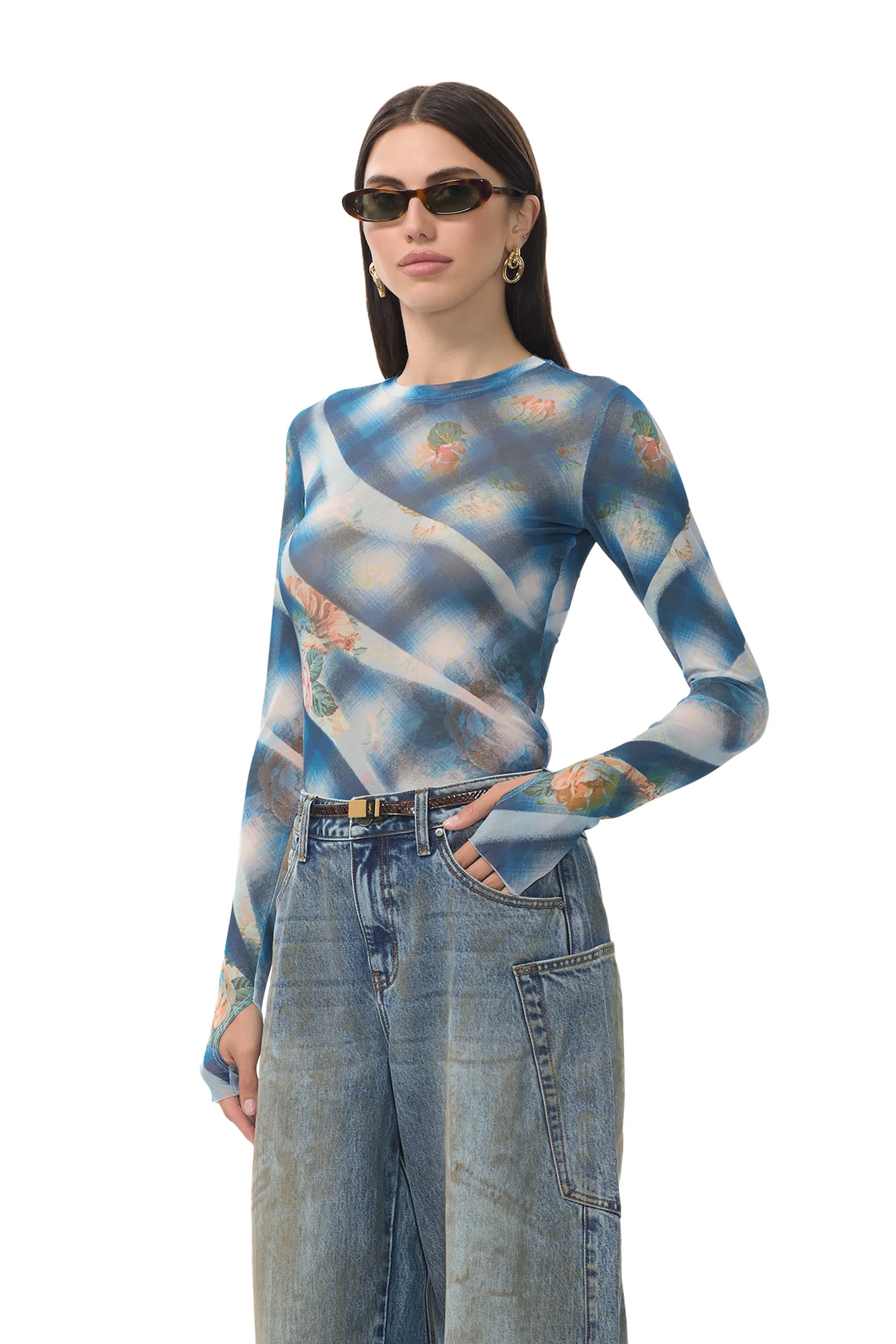 Kaylee Top - Blue Floral Plaid sold by AFRM product image thumbnail 3