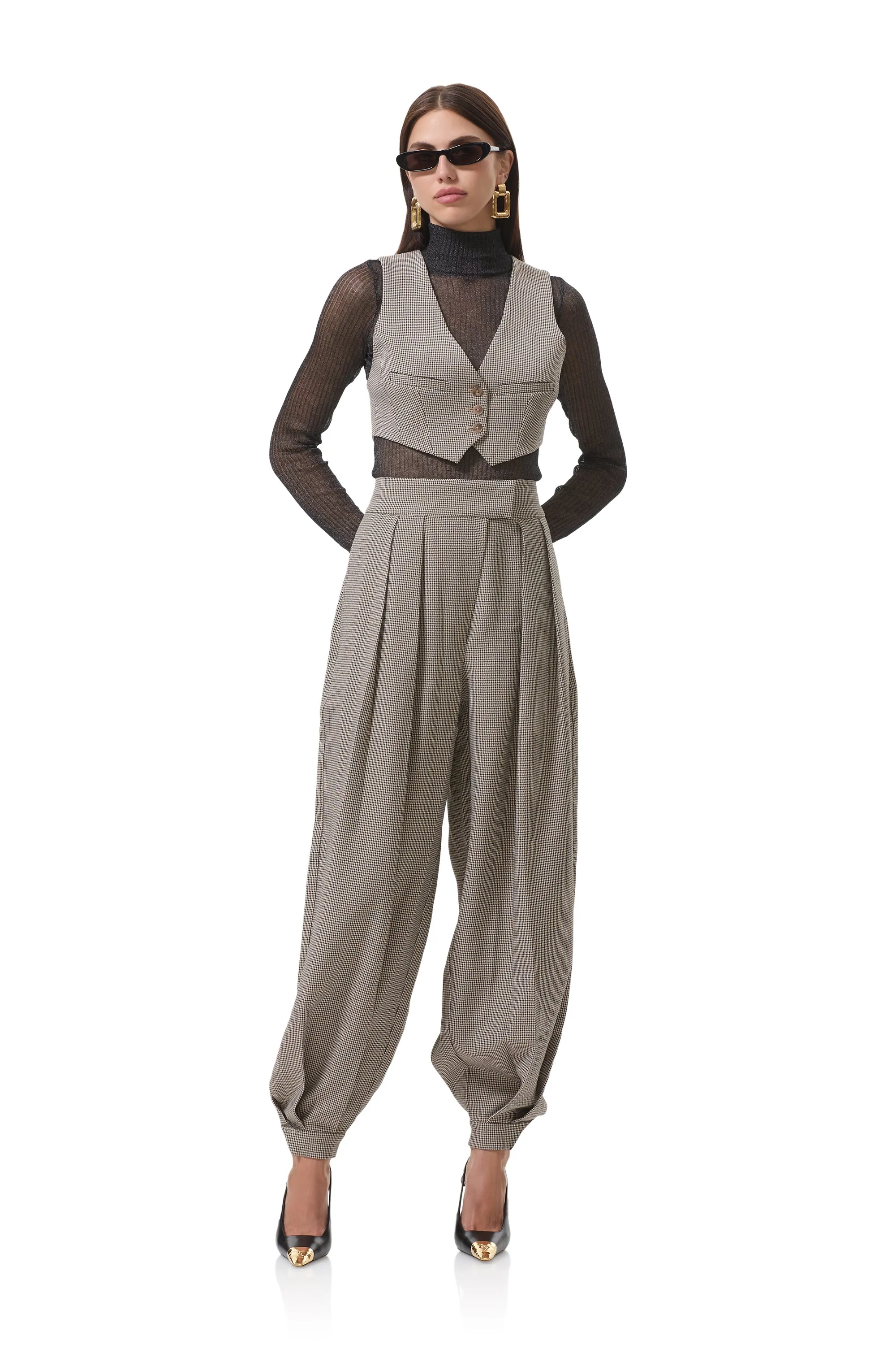 Tiffany Balloon Pant - Grey Houndstooth sold by AFRM