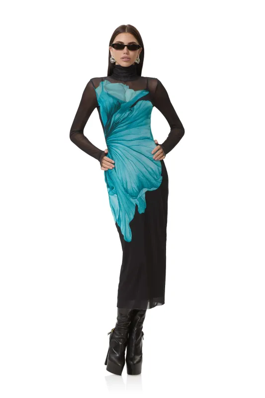 Shailene Dress - Teal Flower sold by AFRM