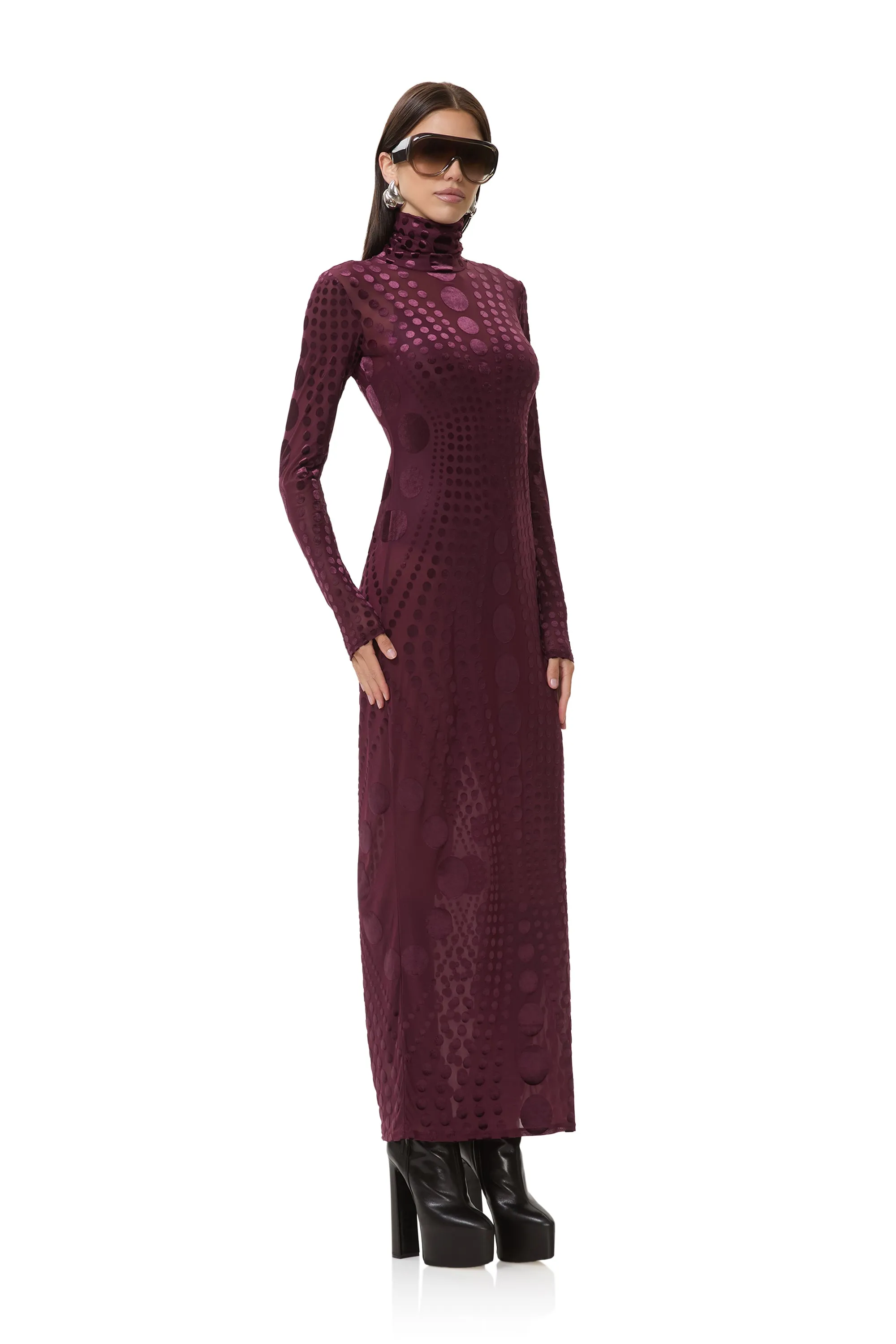 Rowan Velvet Dress - Cab Tonal Dot sold by AFRM product image thumbnail 3