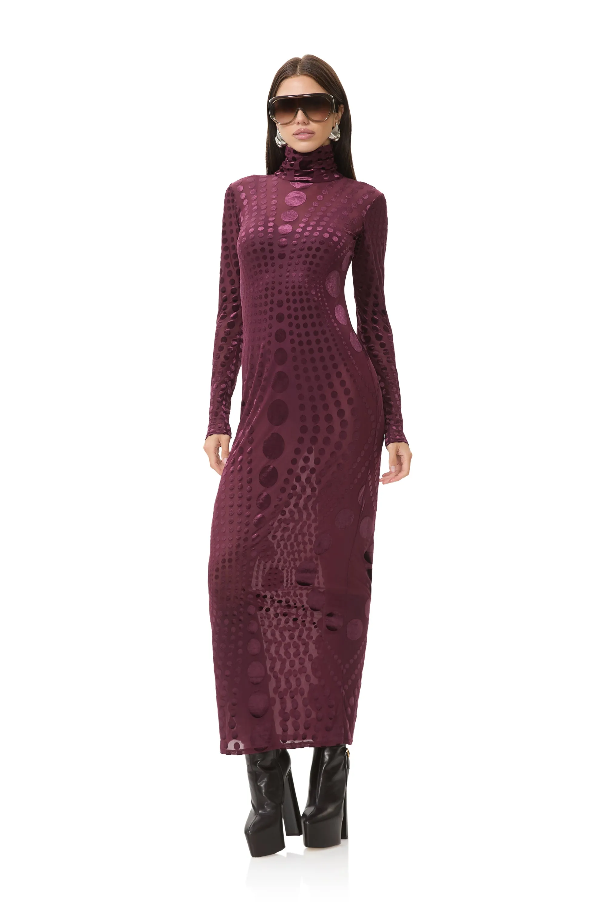Rowan Velvet Dress - Cab Tonal Dot sold by AFRM