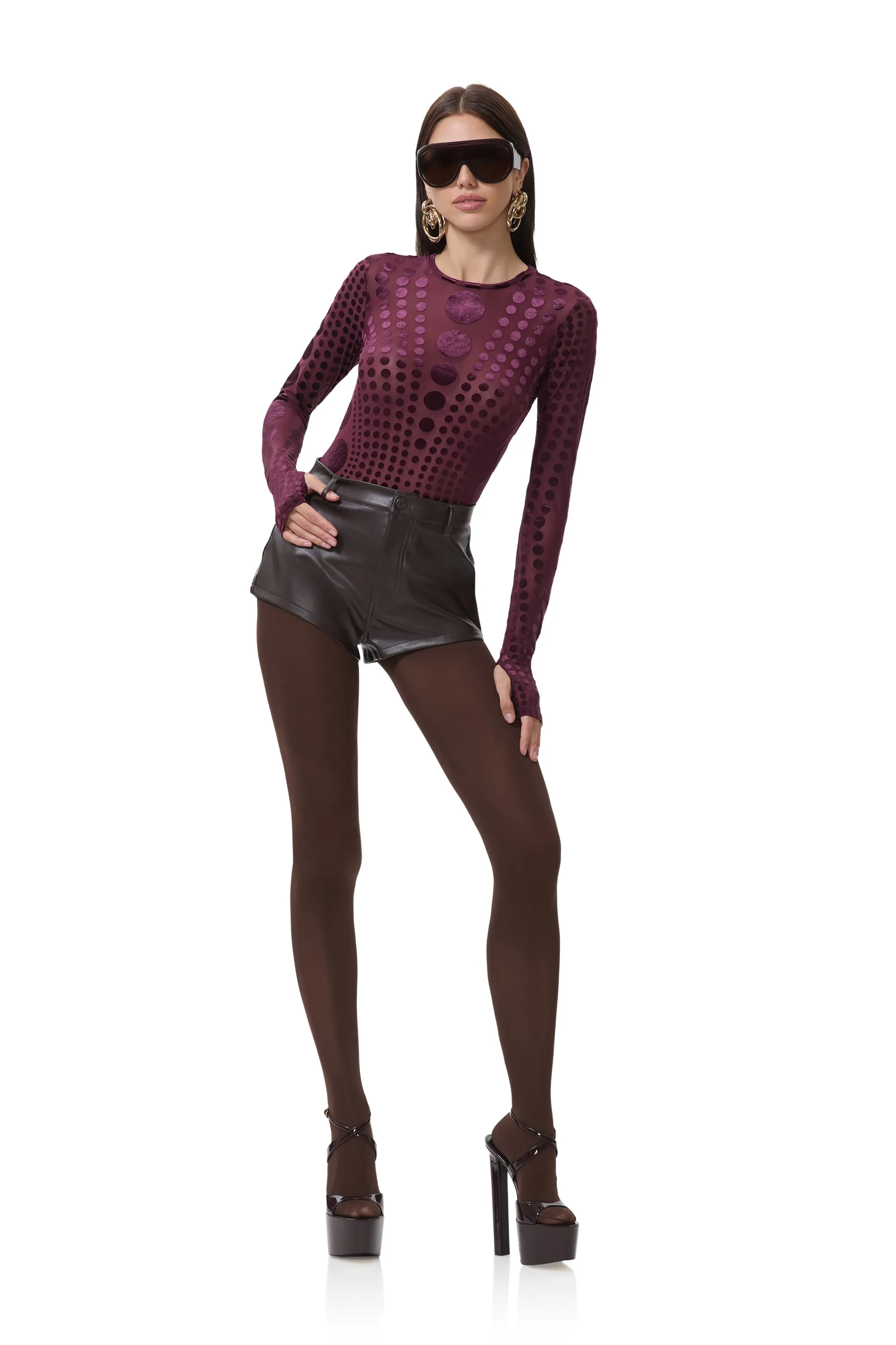 Kaylee Velvet Top - Cab Tonal Dot sold by AFRM