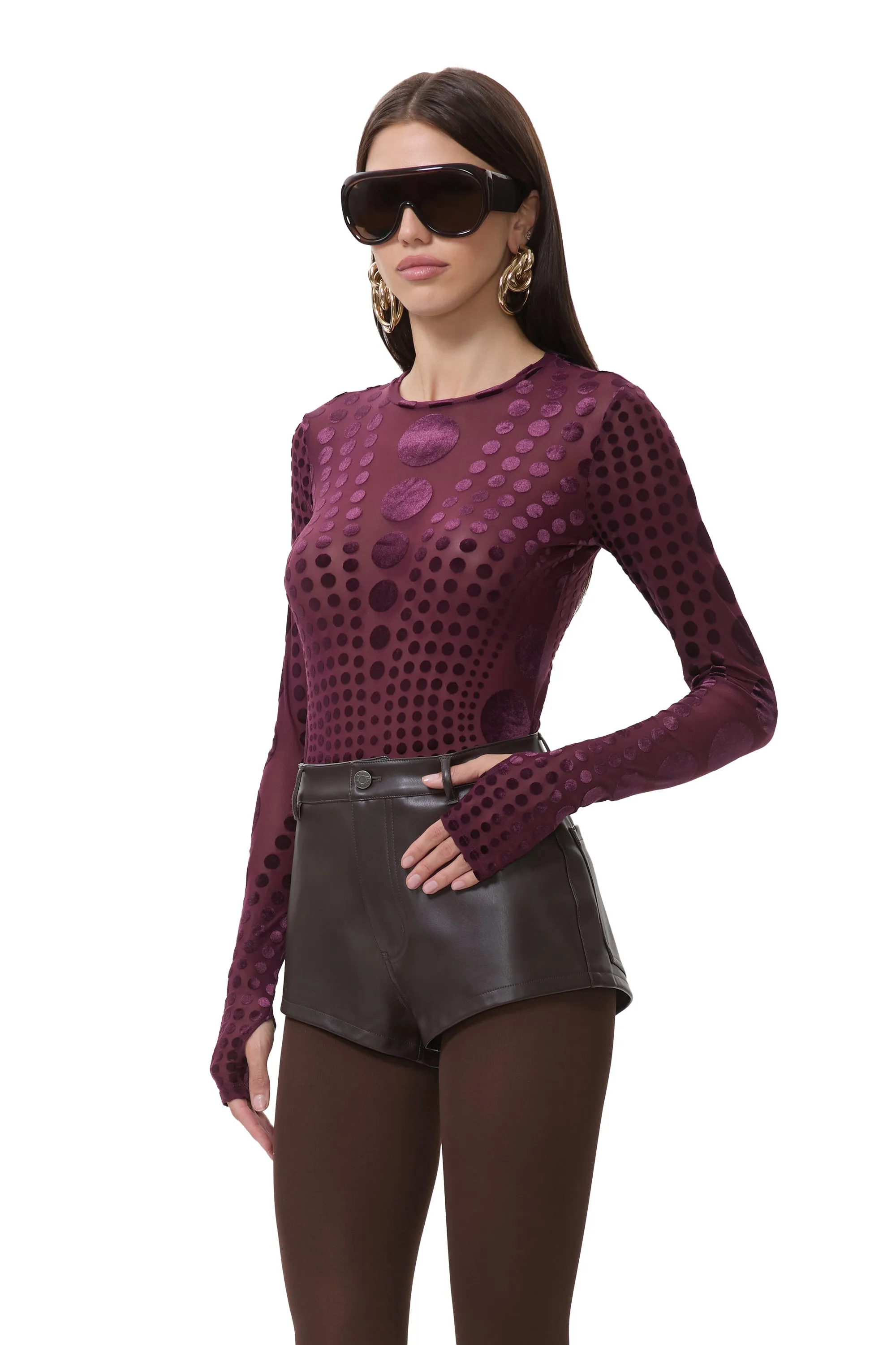 Kaylee Velvet Top - Cab Tonal Dot sold by AFRM product image thumbnail 5