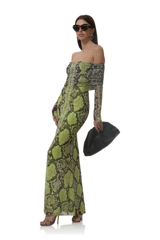 Thelma Dress - Lime Snake made by AFRM