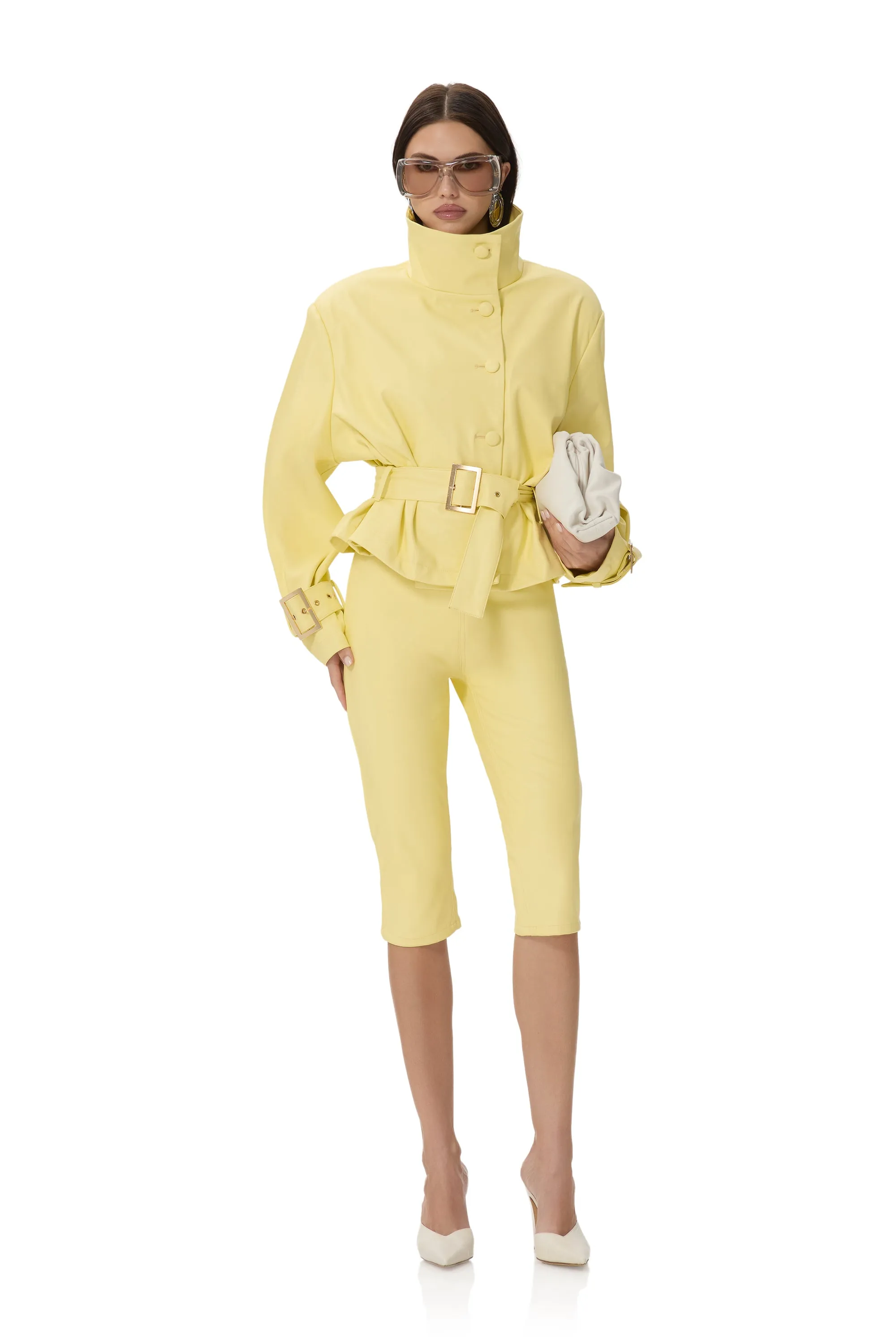 Calla Faux Leather Capri - Lemon Meringue sold by AFRM