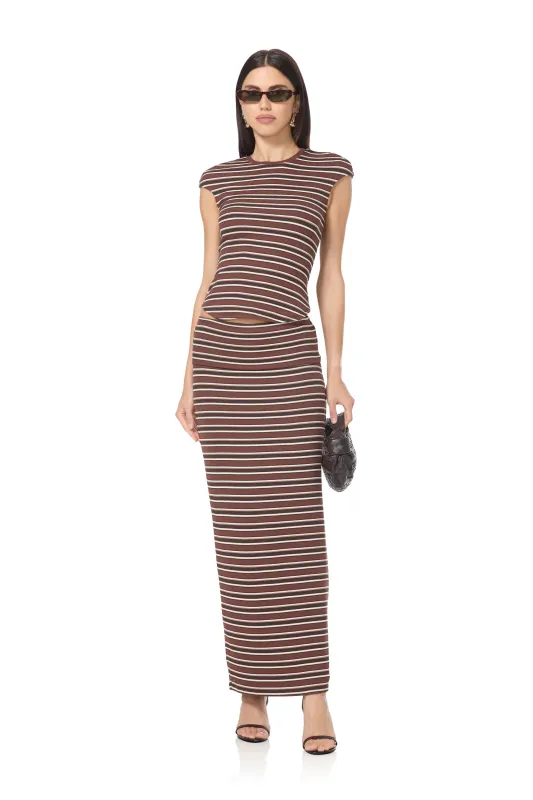 Esin Maxi Skirt - Chocolate Stripe made by AFRM