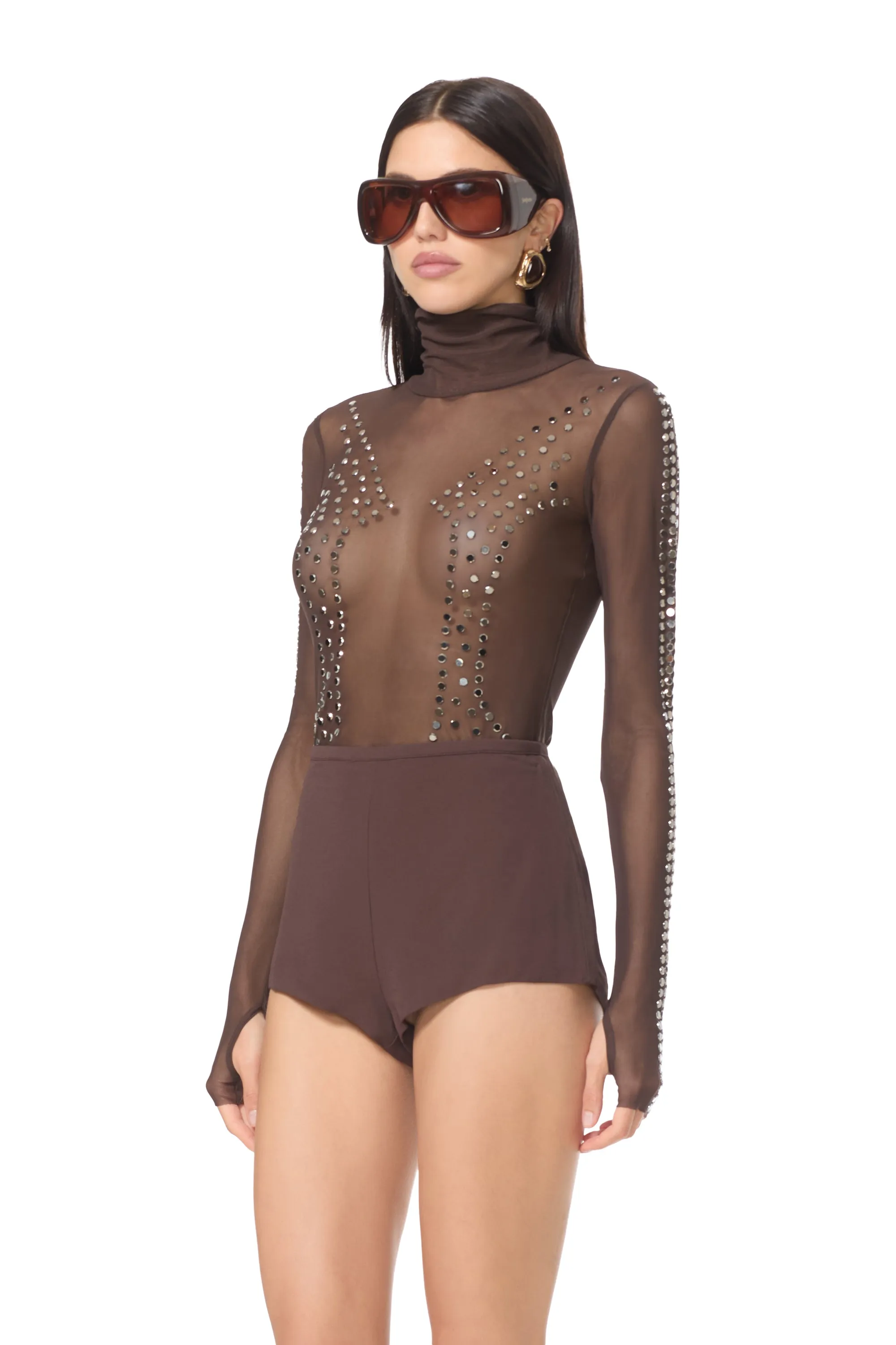 Zadie Studded Mesh Top - Espresso sold by AFRM product image thumbnail 3