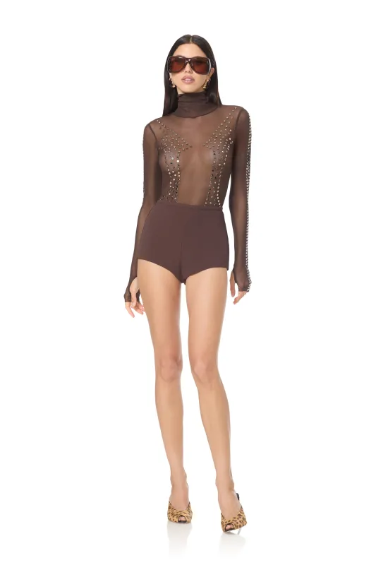 Zadie Studded Mesh Top - Espresso made by AFRM