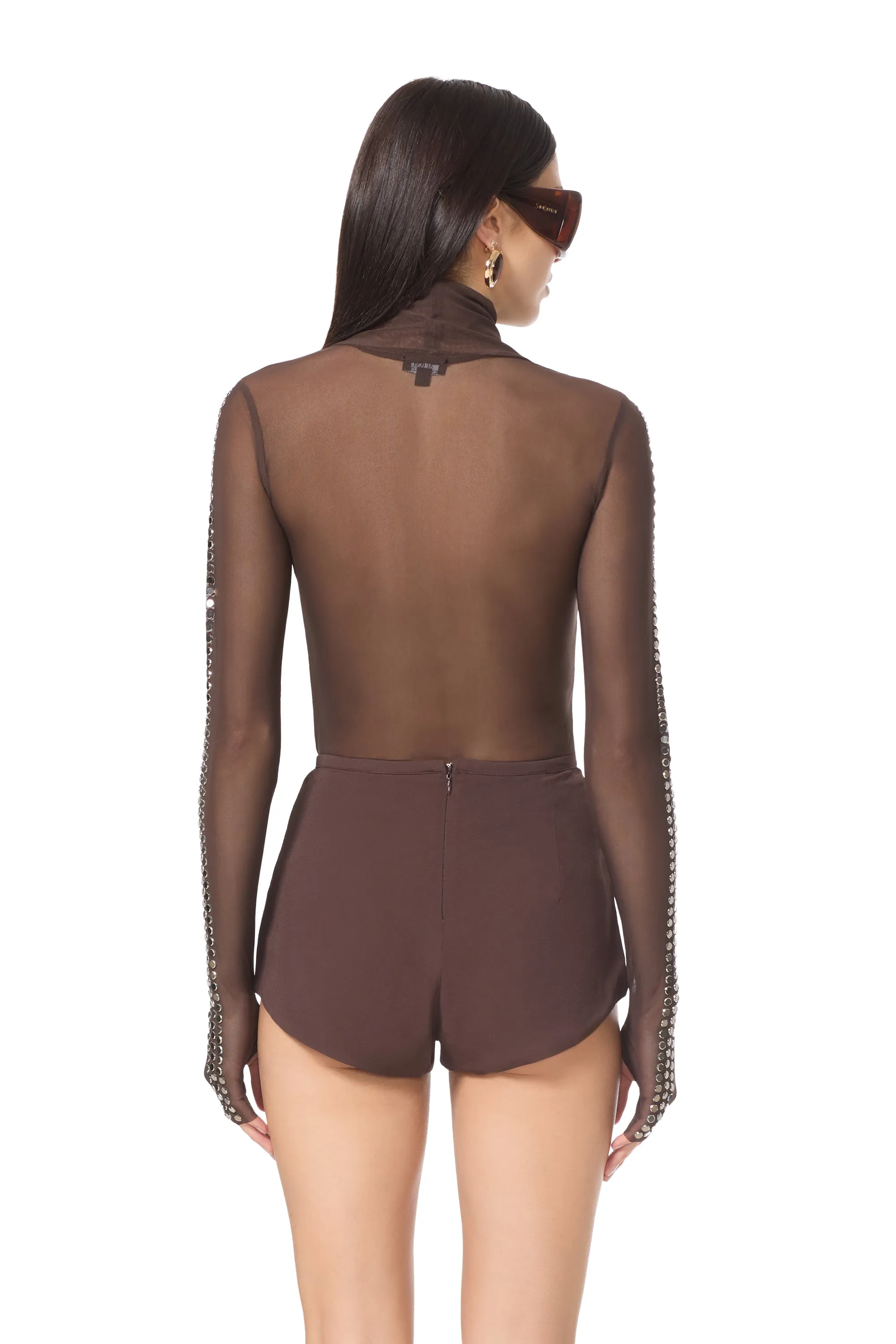 Zadie Studded Mesh Top - Espresso sold by AFRM product image thumbnail 4