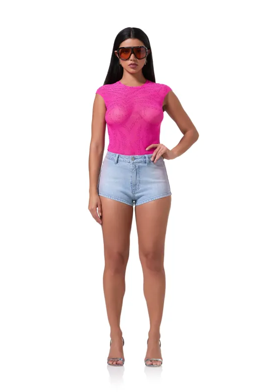 Nina Zebra Rhinestone Top - Glow Pink sold by AFRM