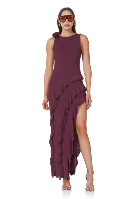 Airess Ruffle Maxi Dress - Fig sold by AFRM