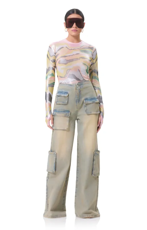 Kaylee Metallic Top - Soft Linear Abstract sold by AFRM