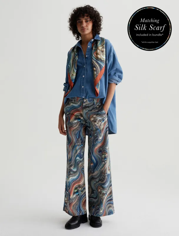 Caden Wide Leg and Silk Scarf in Bubble Wave sold by Adriano Goldschmied