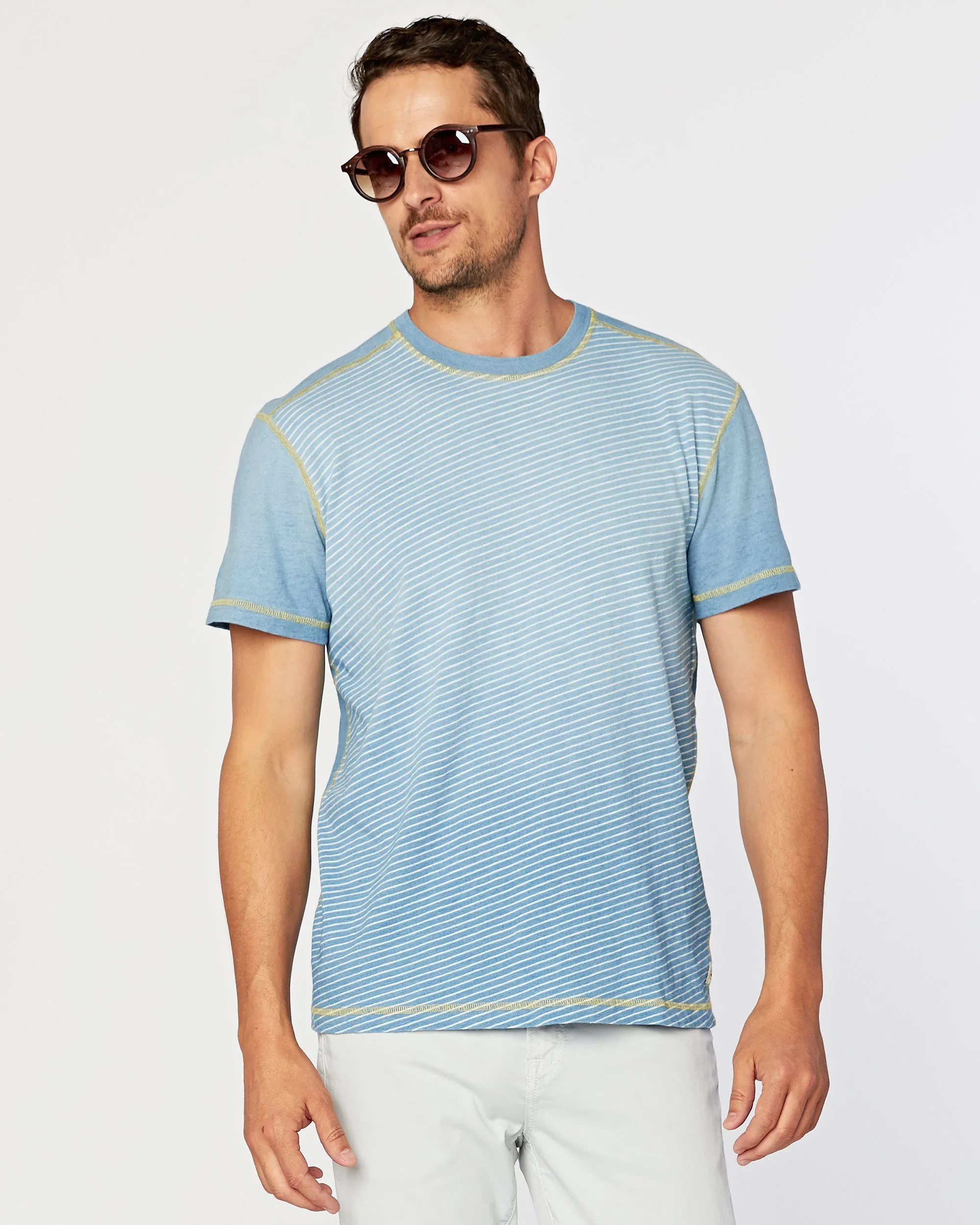 Bundoran Stripe Slub Indigo Jersey Crew sold by Agave