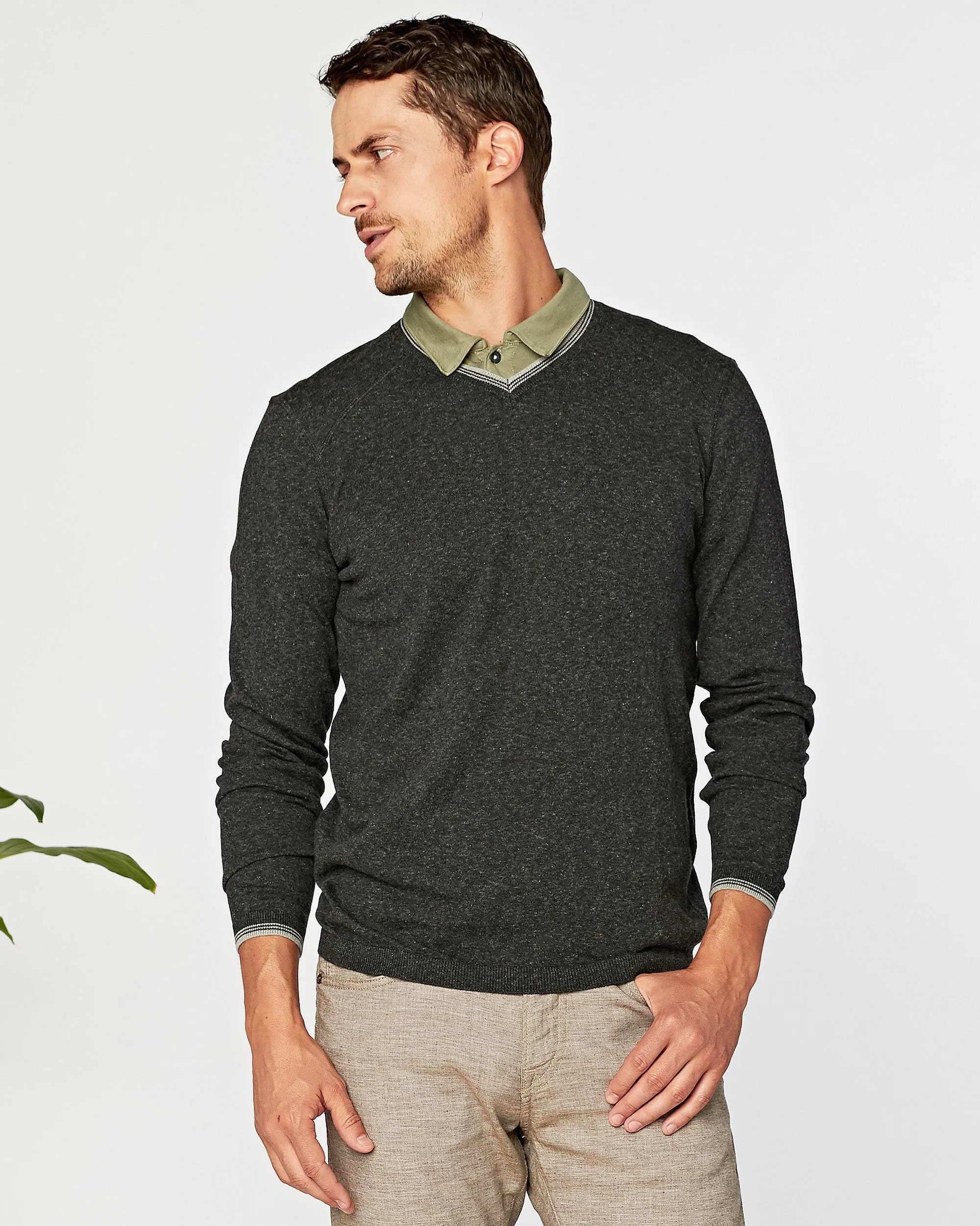 Fin Supima Long Sleeve Vee sold by Agave