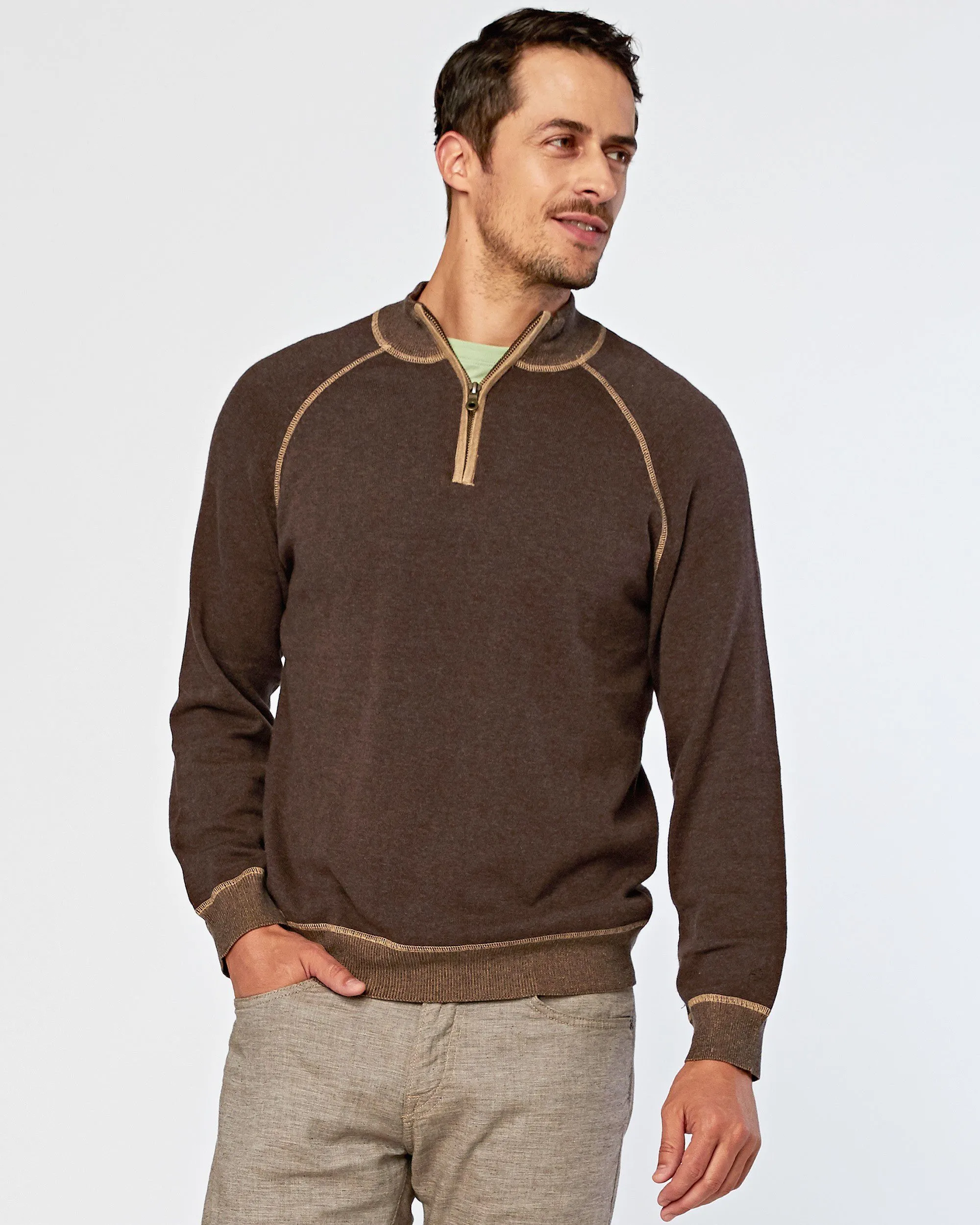 Victory At Sea Supima Zip Mock sold by Agave