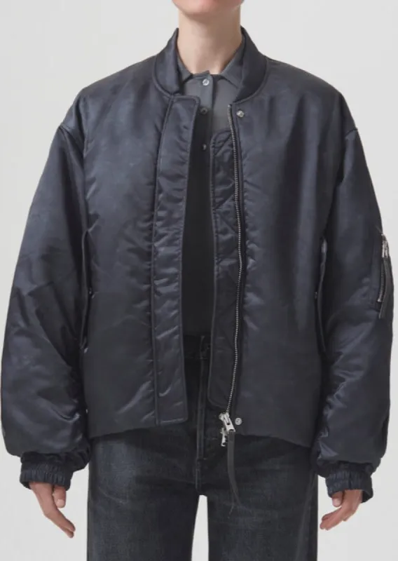 Shoreditch Ski Club x AGOLDE Nisa Bomber Jacket in Slate sold by Agolde