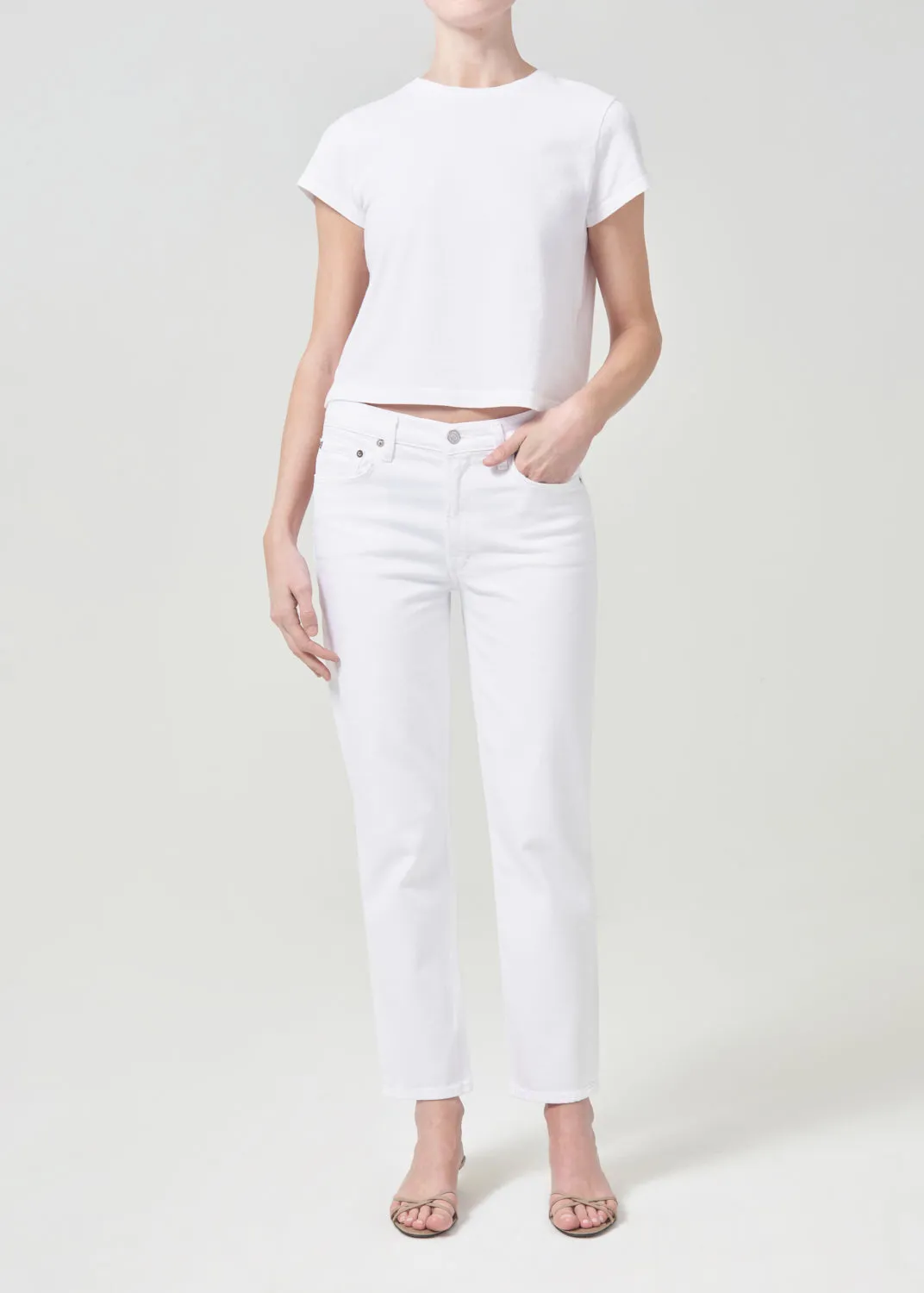 Kye Mid Rise Straight Crop (STRETCH) in Sour Cream sold by Agolde