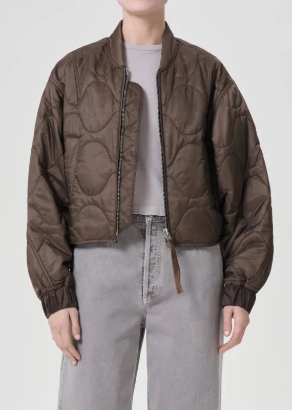 Shoreditch Ski Club x AGOLDE Iona Quilted Jacket in Taupe sold by Agolde